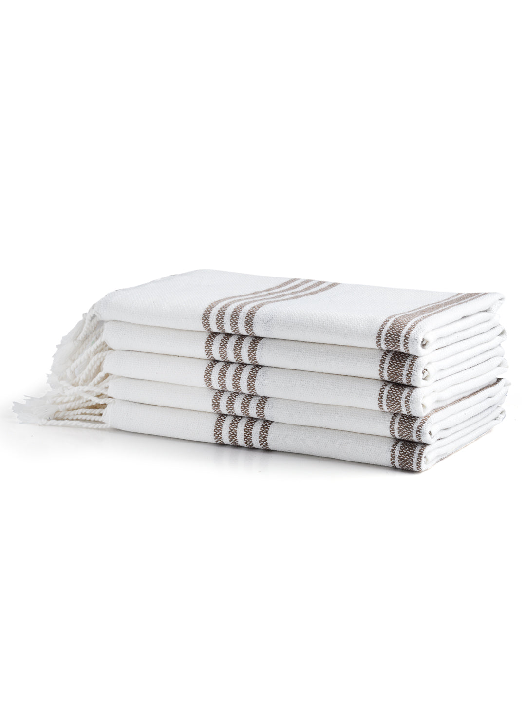 Arrabi Brown Solid Handwoven Cotton Hand Towel (Set of 5) (90 X 35 cm)