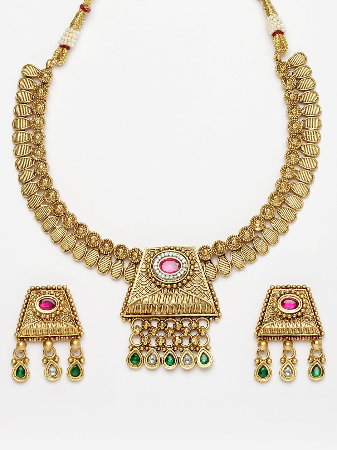 Arrabi Gold Handcrafted Jewellery Set with 2 Earrings(30 cm)