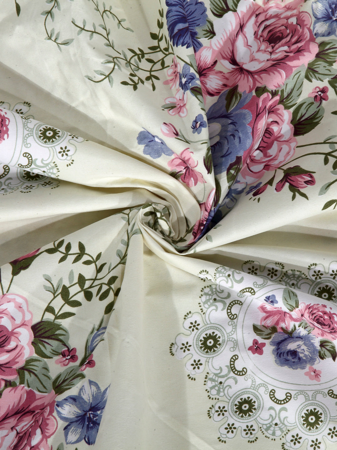 Arrabi Multi Floral TC Cotton Blend Single Size Fitted Bedsheet with 1 Pillow Cover (220 X 150 cm)