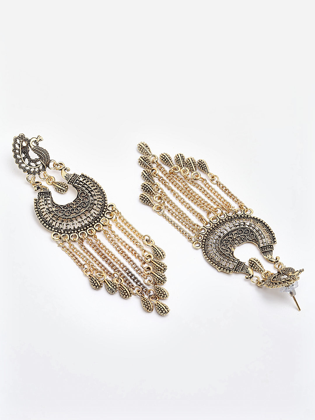 Arrabi Gold Oxidised Earrings (Set of 2) (10 cm)