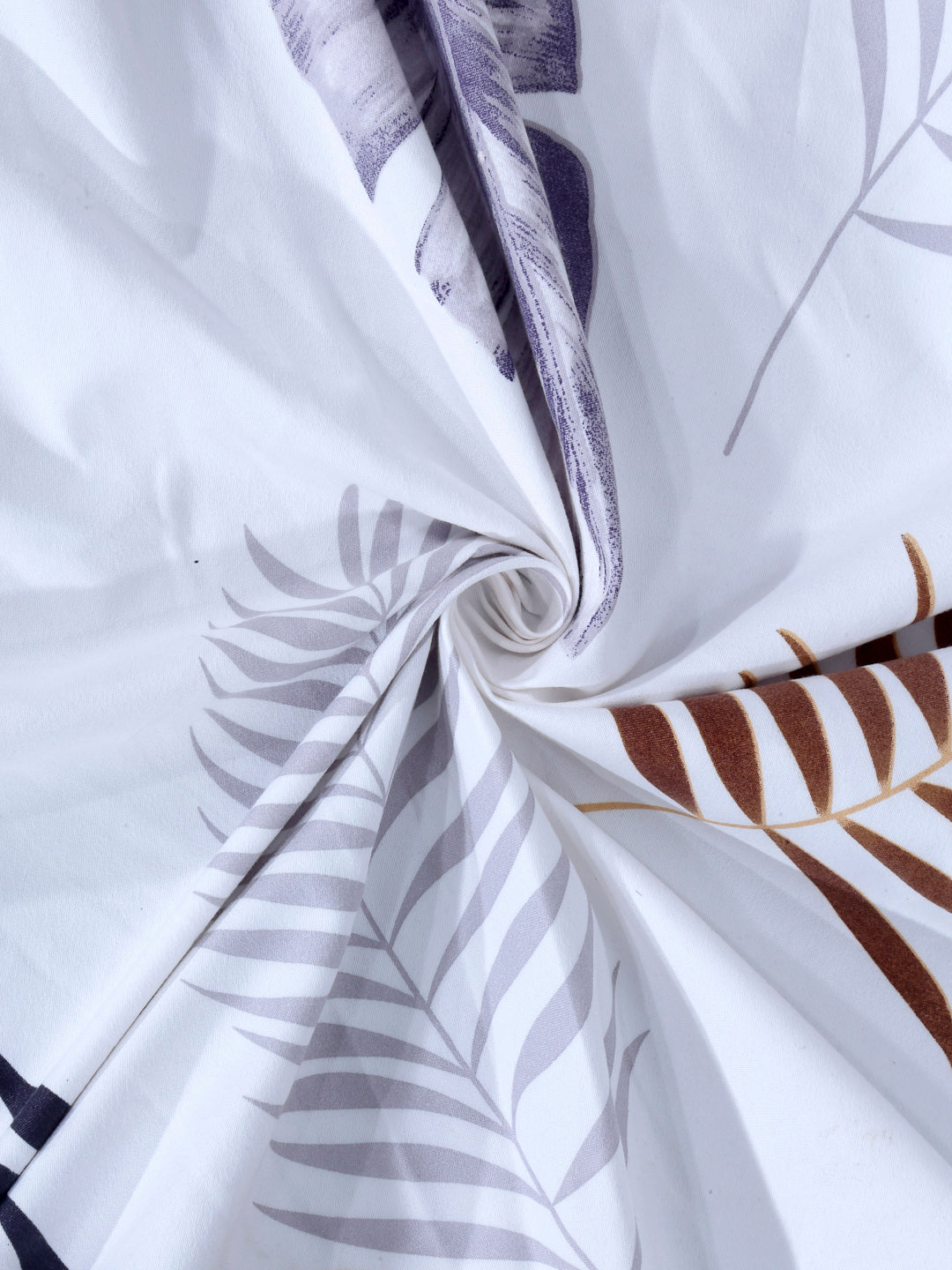 Arrabi White Leaf TC Cotton Blend Double Size Fitted Bedsheet with 2 Pillow Covers (250 X 215 cm)