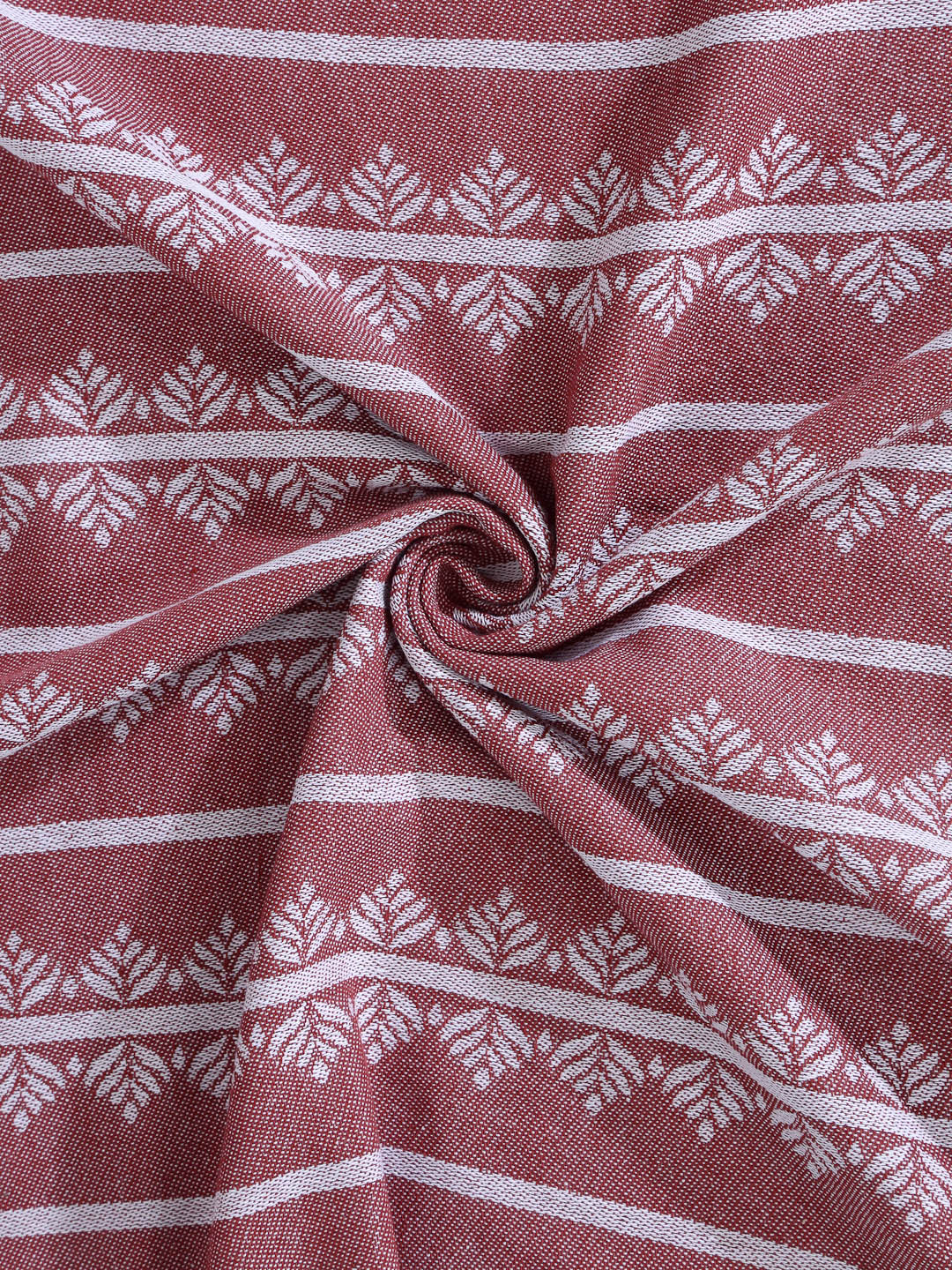 Arrabi Red Leaf Handwoven Cotton Super King Size Bedsheet with 2 Pillow Covers (270 X 270 cm)