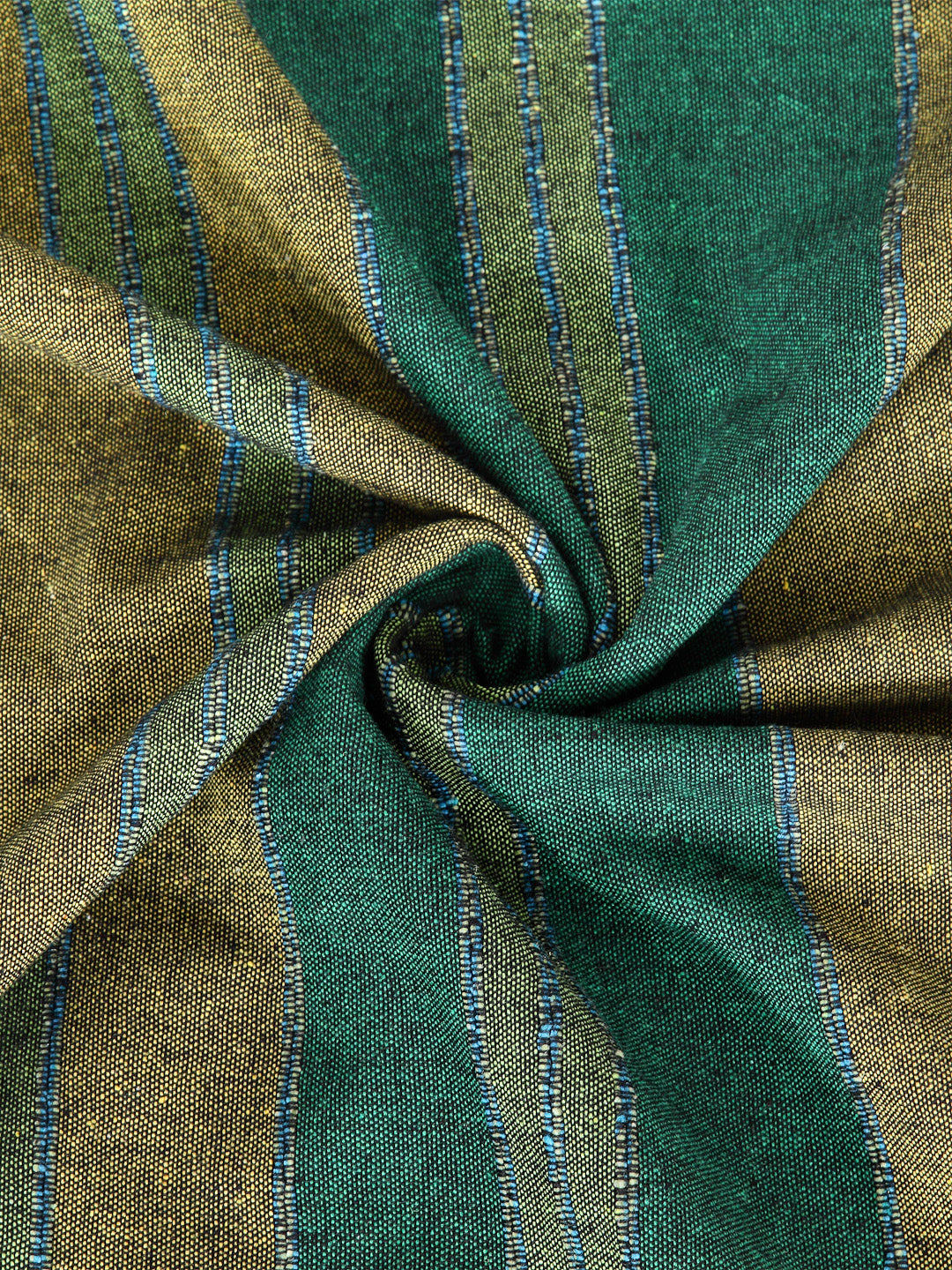 Arrabi Green Striped Handwoven Cotton Double King Size Bedsheet with 2 Pillow Covers (260 x 260 cm)