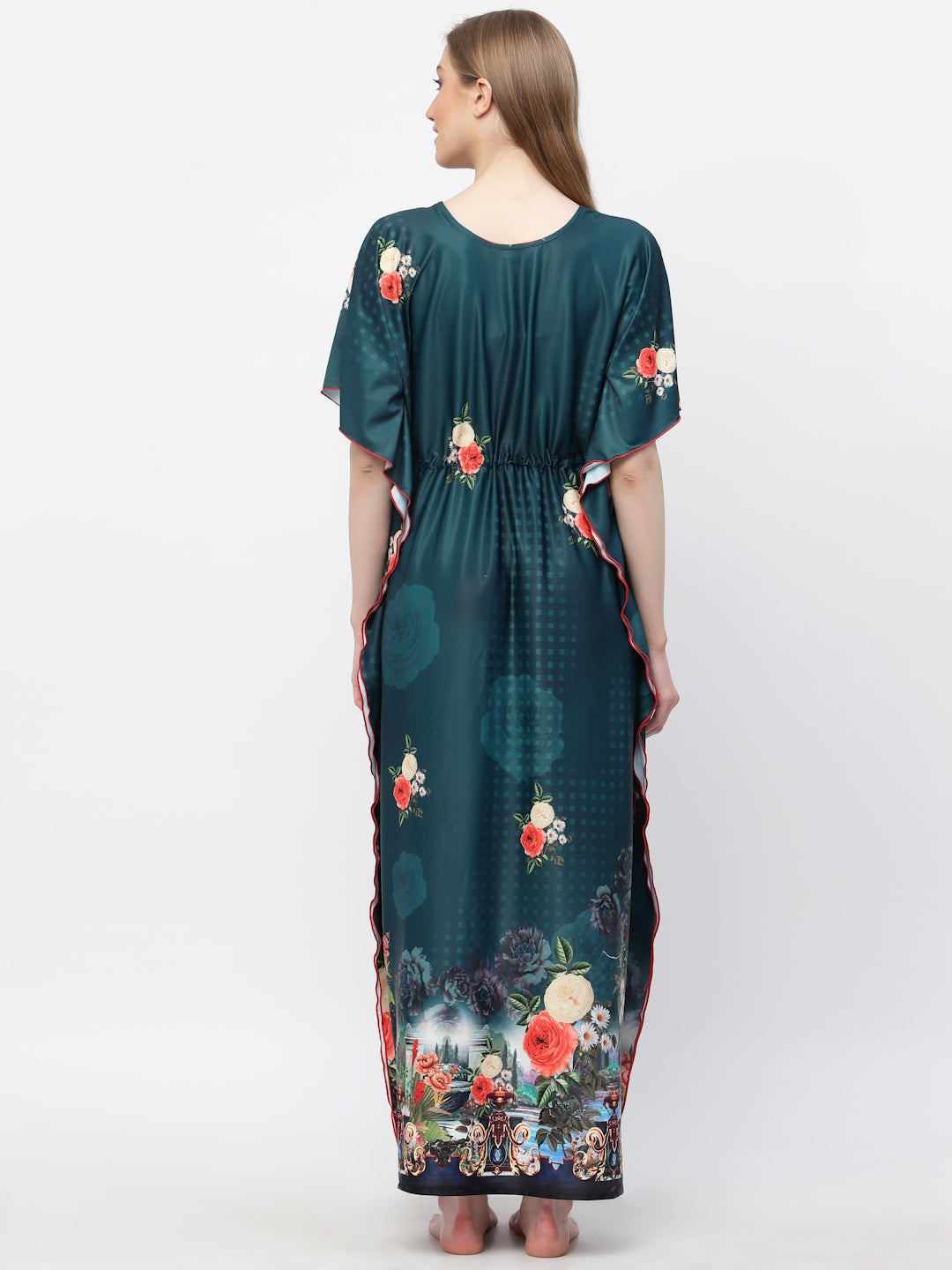 Arrabi Women Green Floral Kaftan Dress