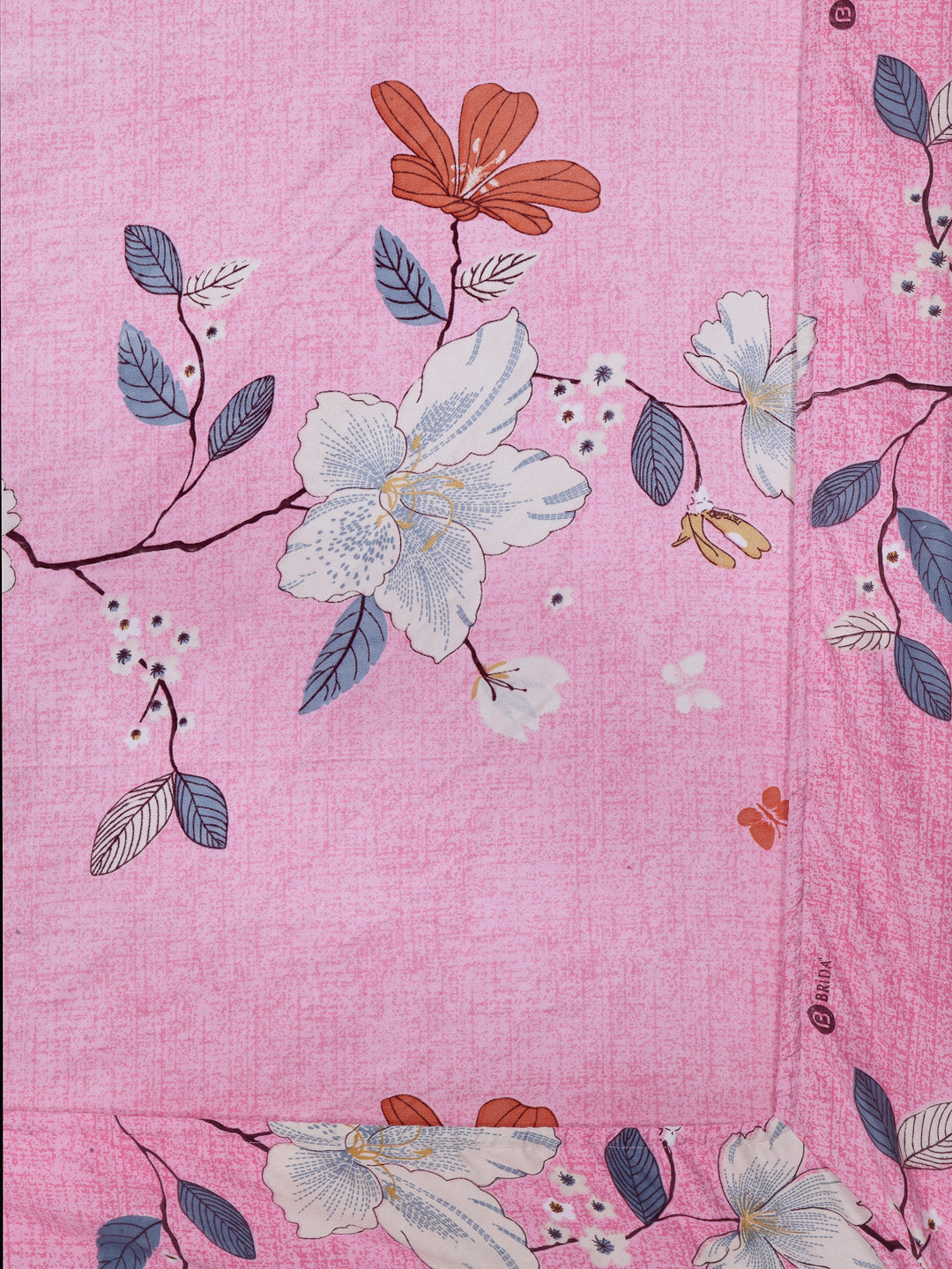 Arrabi Pink Floral TC Cotton Blend Double Size Fitted Bedsheet with 2 Pillow Cover ( 250 x 225 cm)