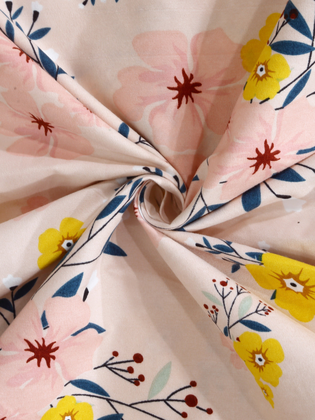 Arrabi Peach Leaf TC Cotton Blend Super King Size Fitted Bedsheet with 2 Pillow Covers(270 X 260 Cm )