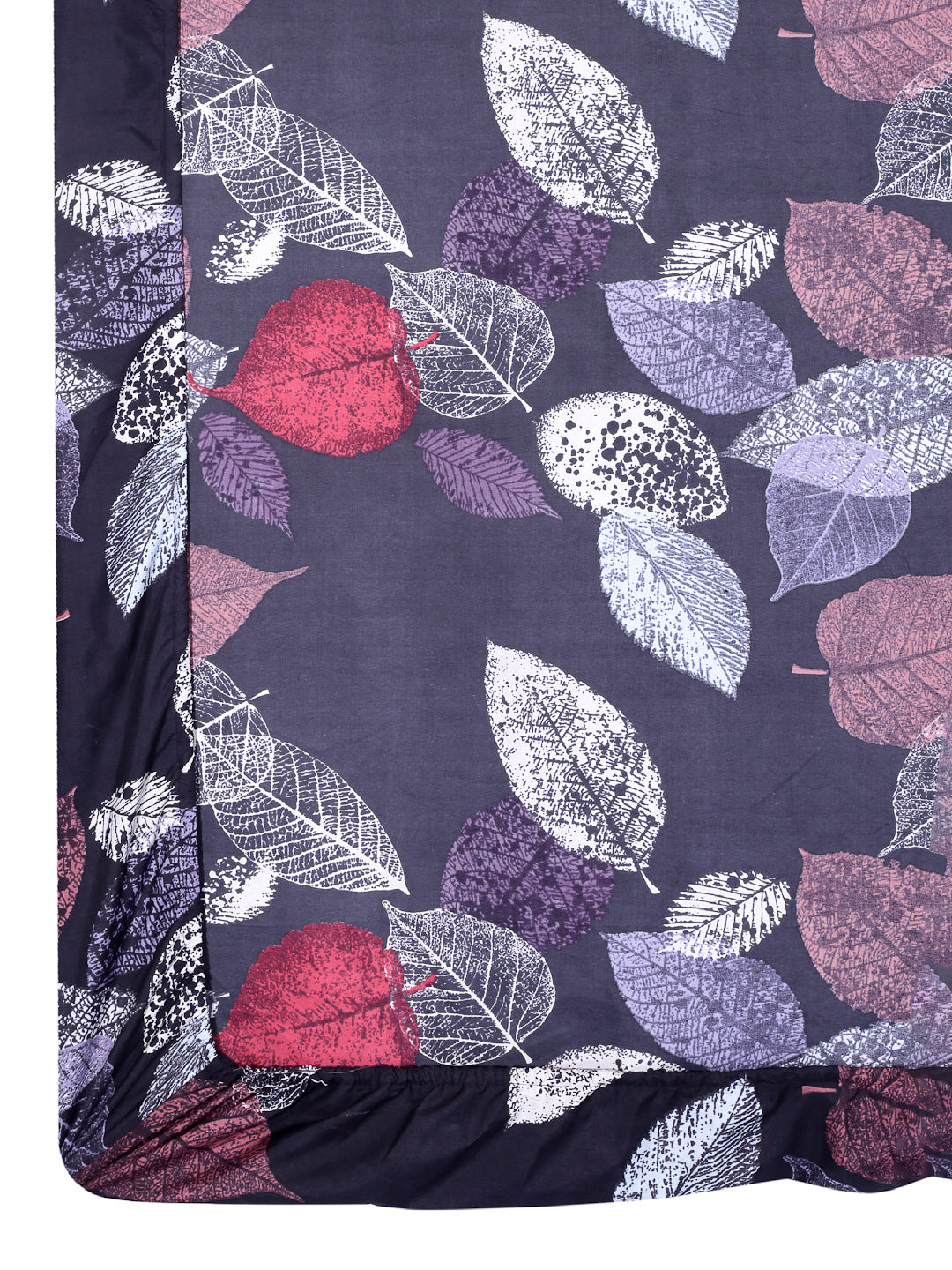 Arrabi Black Leaf TC Cotton Blend Double Size Fitted Bedsheet with 2 Pillow Covers (250 X 220 cm)