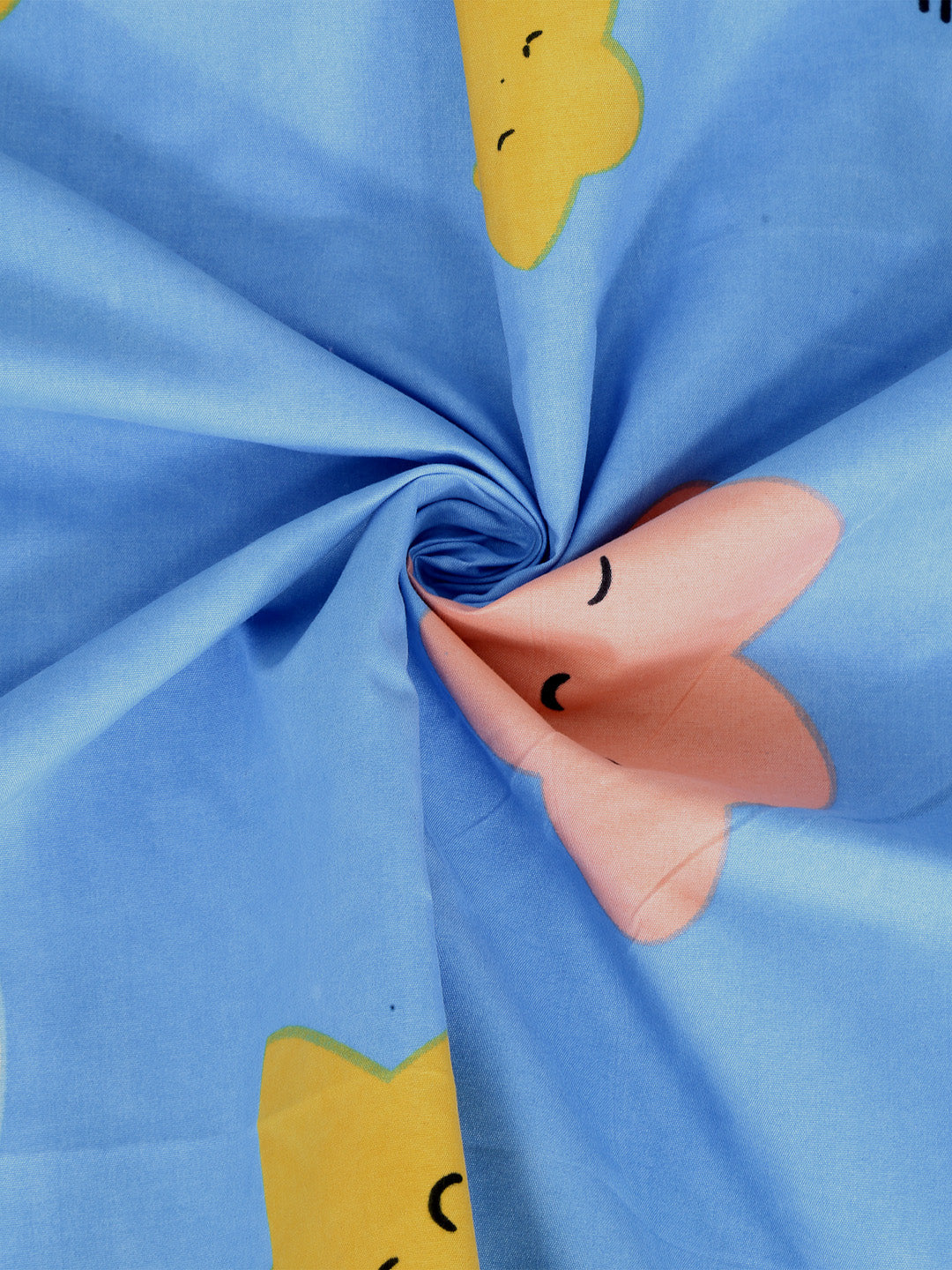 Arrabi Blue Cartoon TC Cotton Blend King Size Fitted Bedsheet with 2 Pillow Covers (250 X 215 Cm )