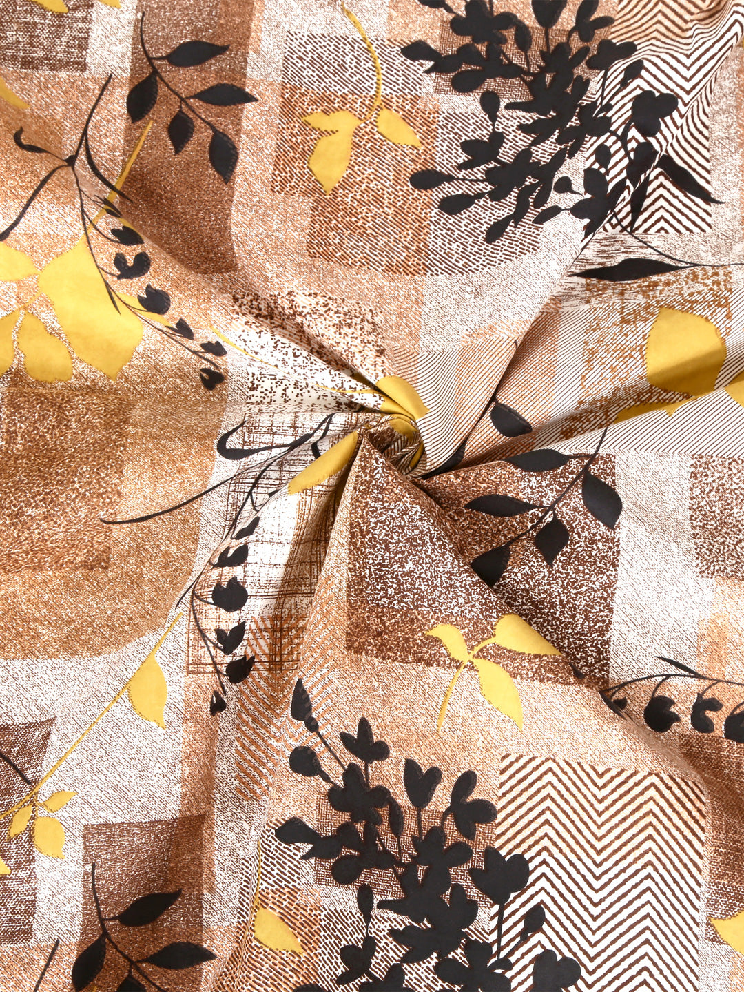 Arrabi Brown Floral TC Cotton Blend Single Size Fitted Bedsheet with 1 Pillow Cover (220 X 150 cm)