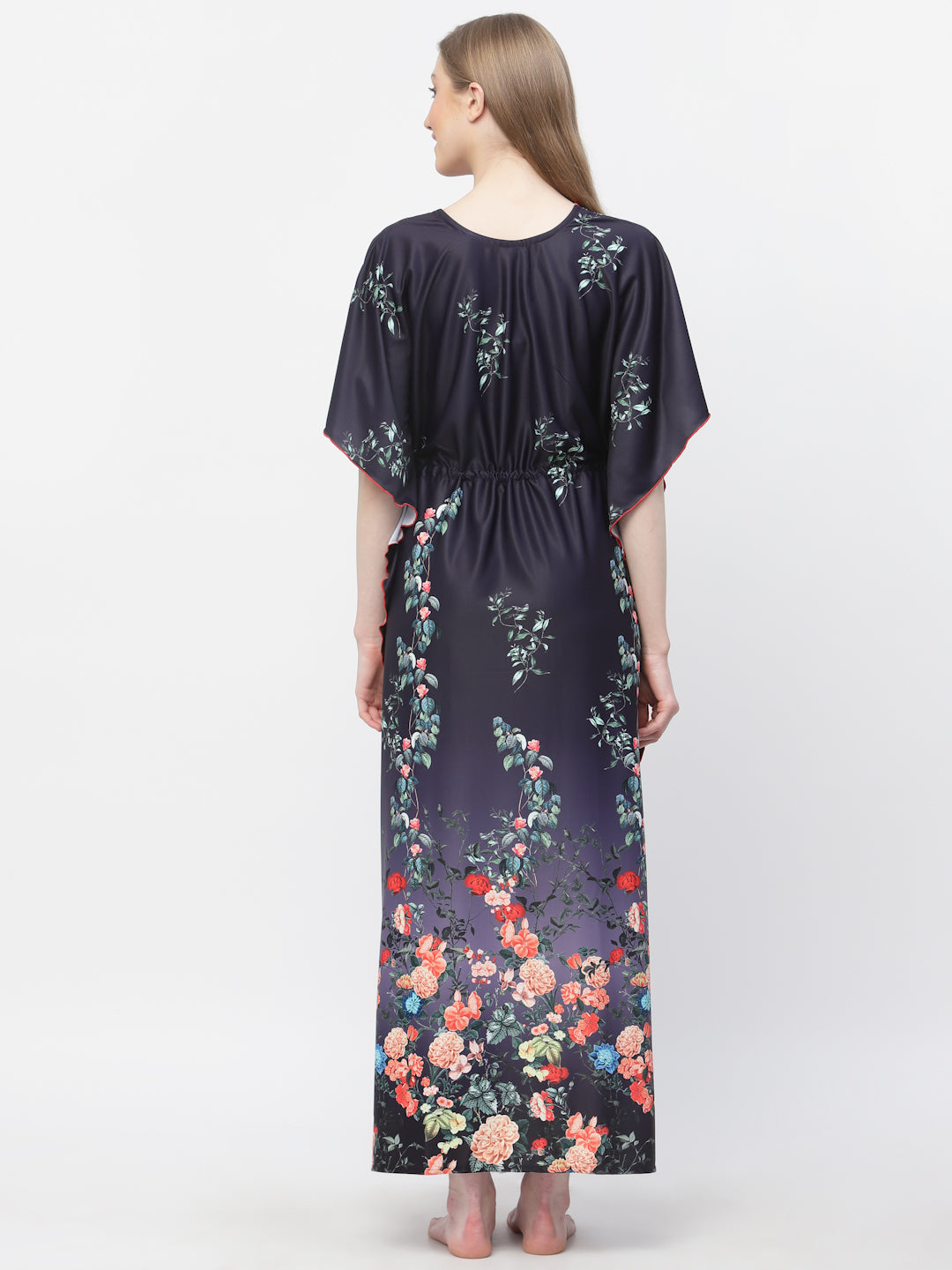 Arrabi Women Blue Floral Kaftan Dress