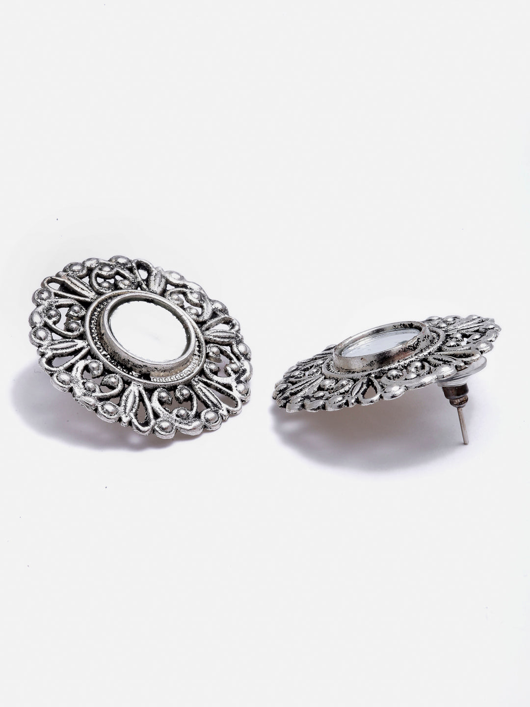 Arrabi Metallic Oxidised Jewellery Set with 2 Earrings and 1 Ring (40 cm)