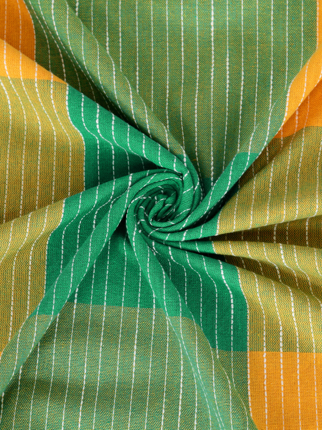 Arrabi Green & Yellow Check Handwoven Cotton Double King Size Bedsheet with 2 Pillow Covers (260 x 255 cm)