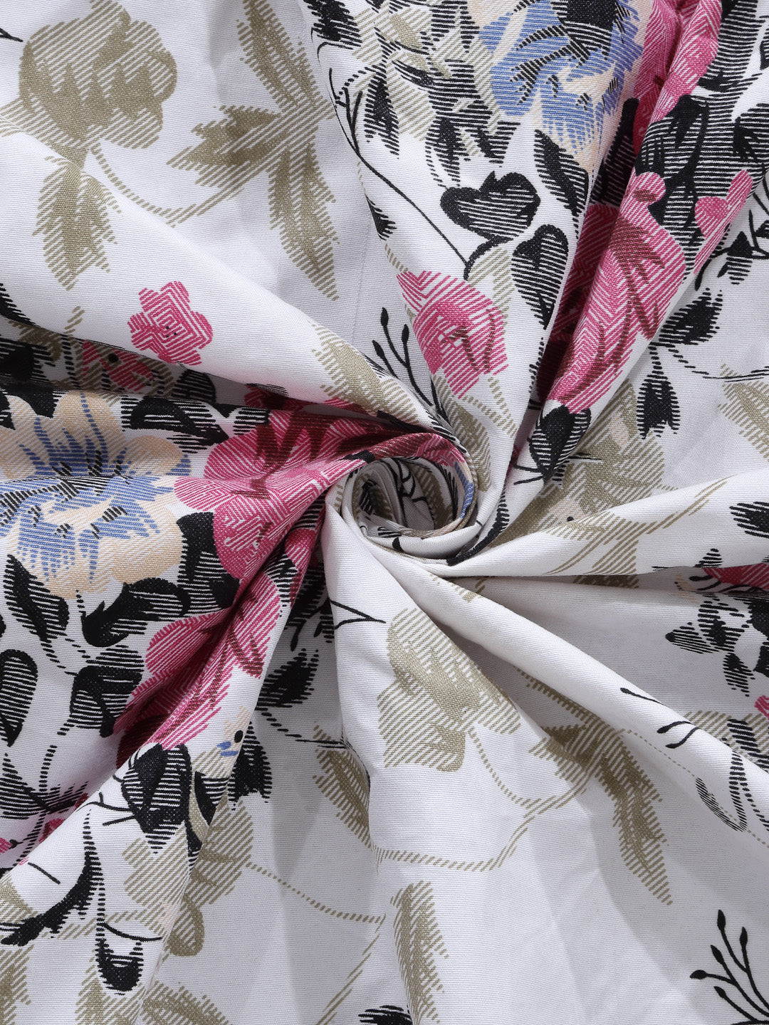 Arrabi White Floral TC Cotton Blend Single Size Bedsheet with 1 Pillow Cover ( 220 X 150 cm)