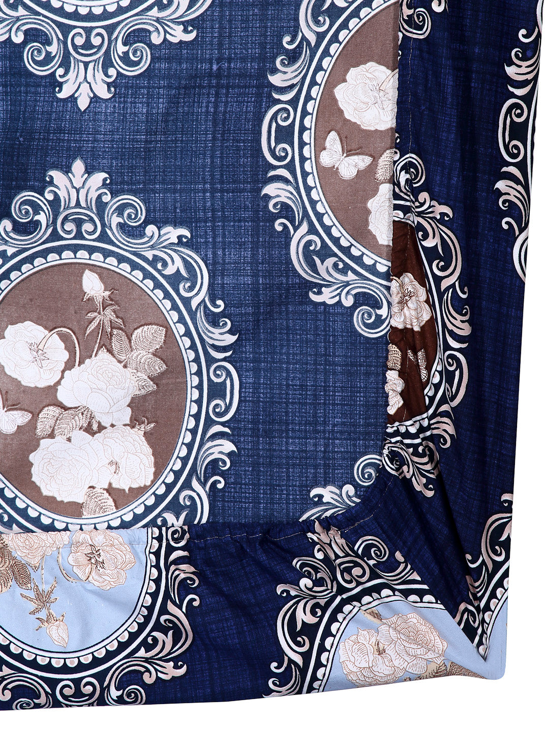 Arrabi Blue Indian TC Cotton Blend Double Size Fitted Bedsheet with 2 Pillow Covers (250 X 220 cm)