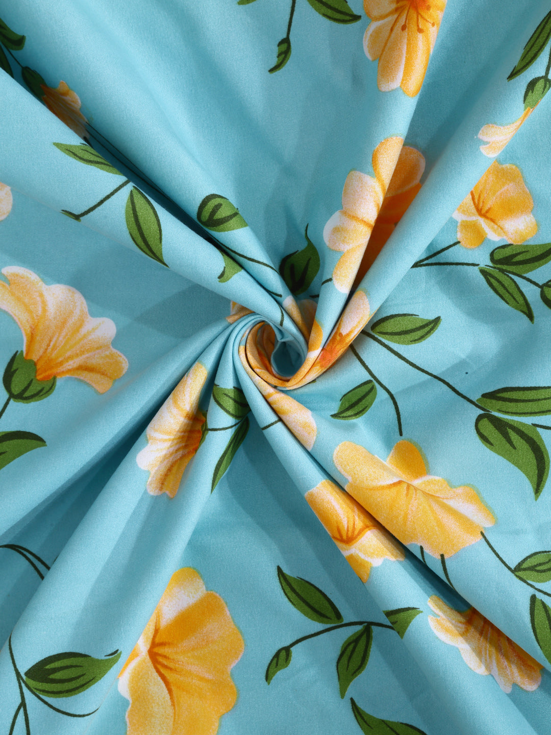 Arrabi Teal Floral TC Cotton Blend King Size Bedsheet with 2 Pillow Covers (250 X 215 cm)
