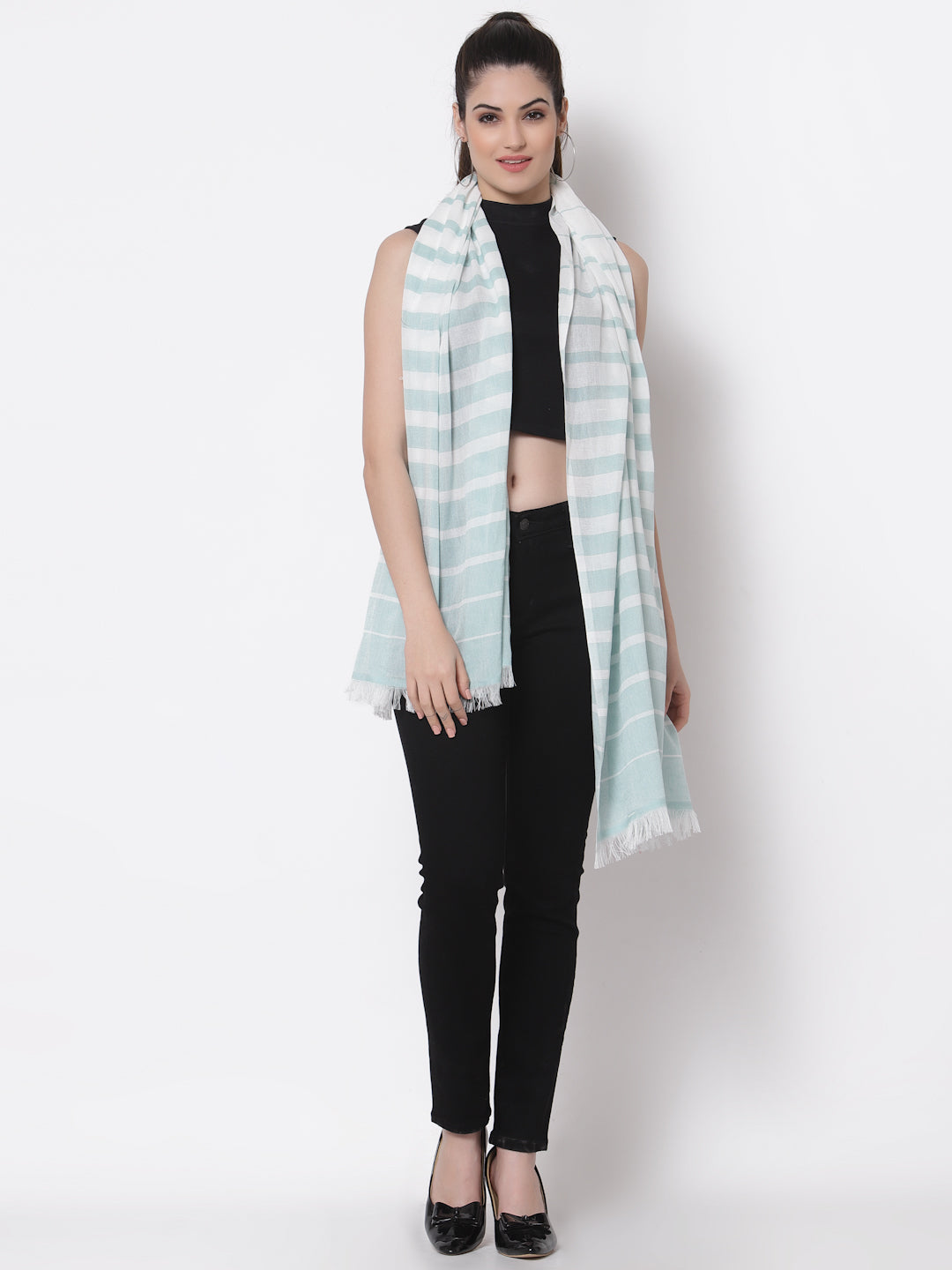 Arrabi Multi Solid Handwoven Cotton Full Size 2 Stoles (Pack of 2) (185 x 85 cm)