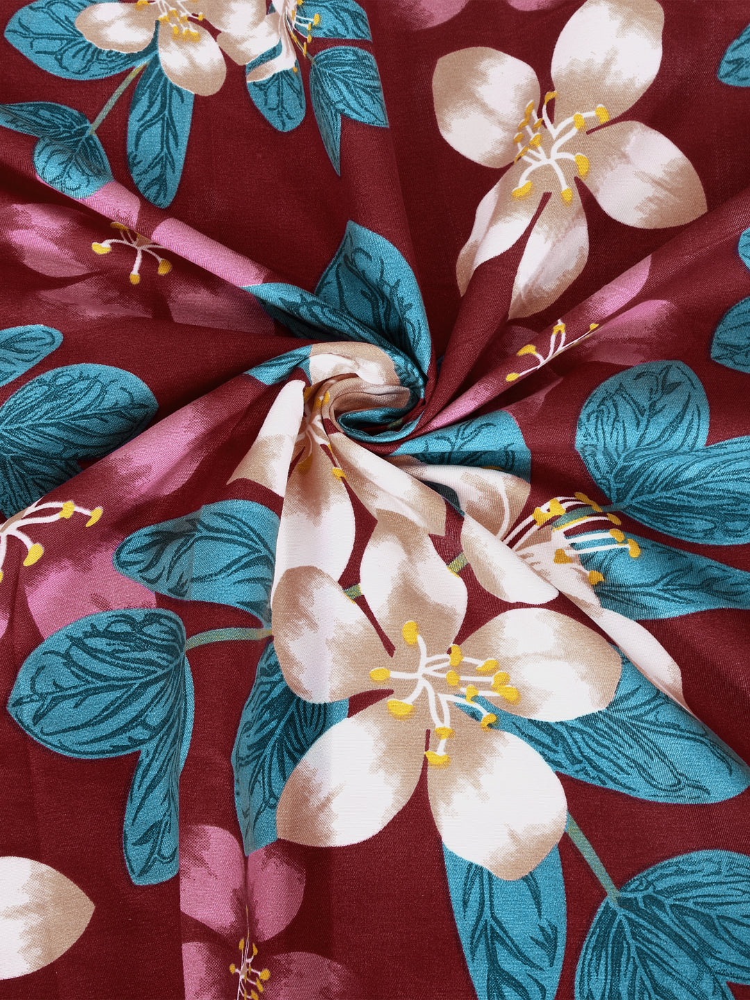 Arrabi Red Floral TC Cotton Blend King Size Fitted Bedsheet with 2 Pillow Covers (250 X 220 Cm )