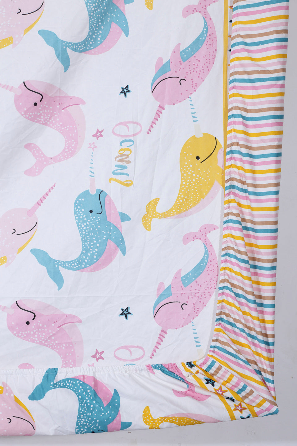 Arrabi Multi Cartoon TC Cotton Blend Double Size Fitted Bedsheet with 2 Pillow Covers (250 X 220 cm)