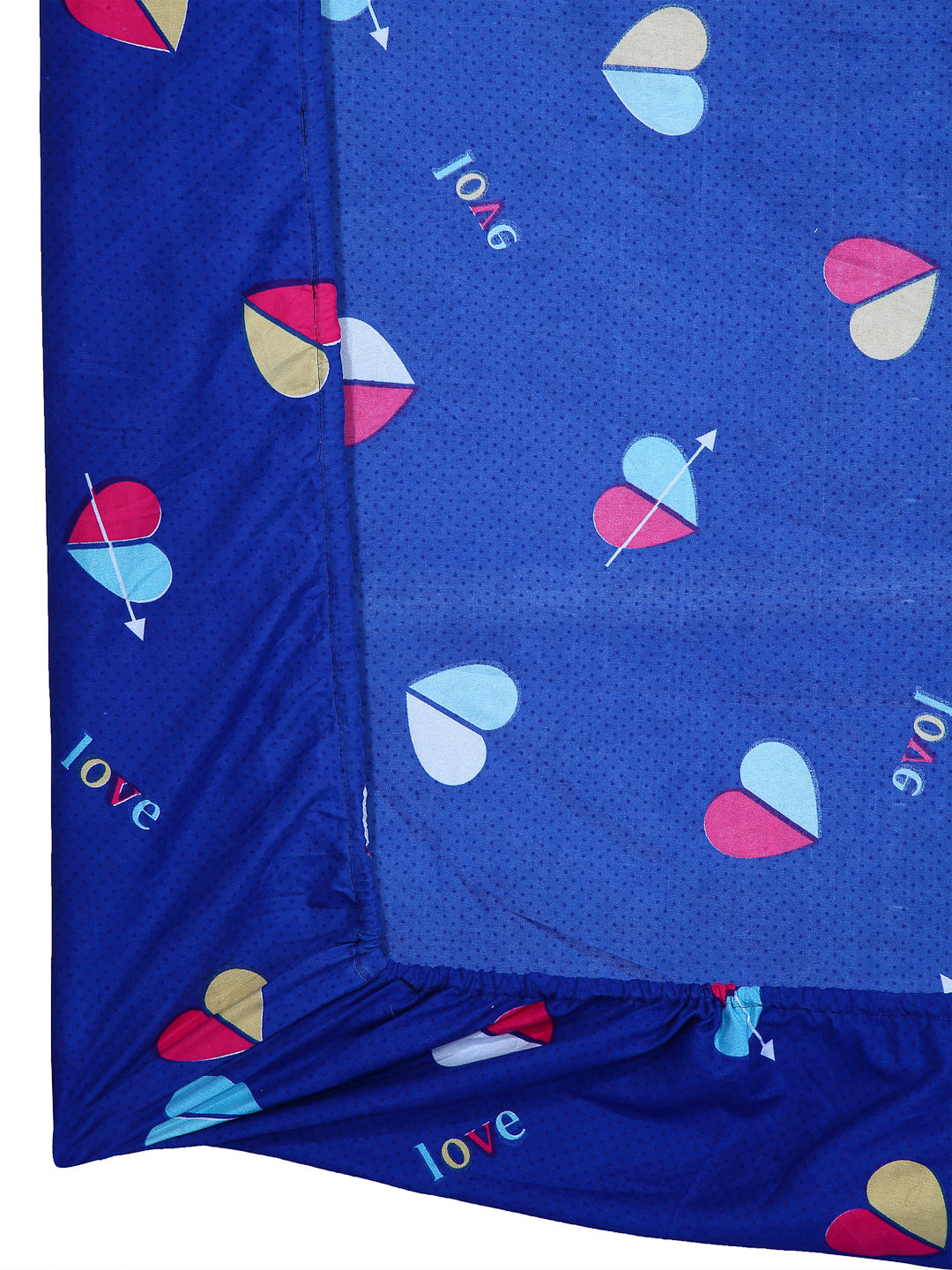 Arrabi Blue Graphic TC Cotton Blend Double Size Fitted Bedsheet with 2 Pillow Covers (250 X 220 cm)