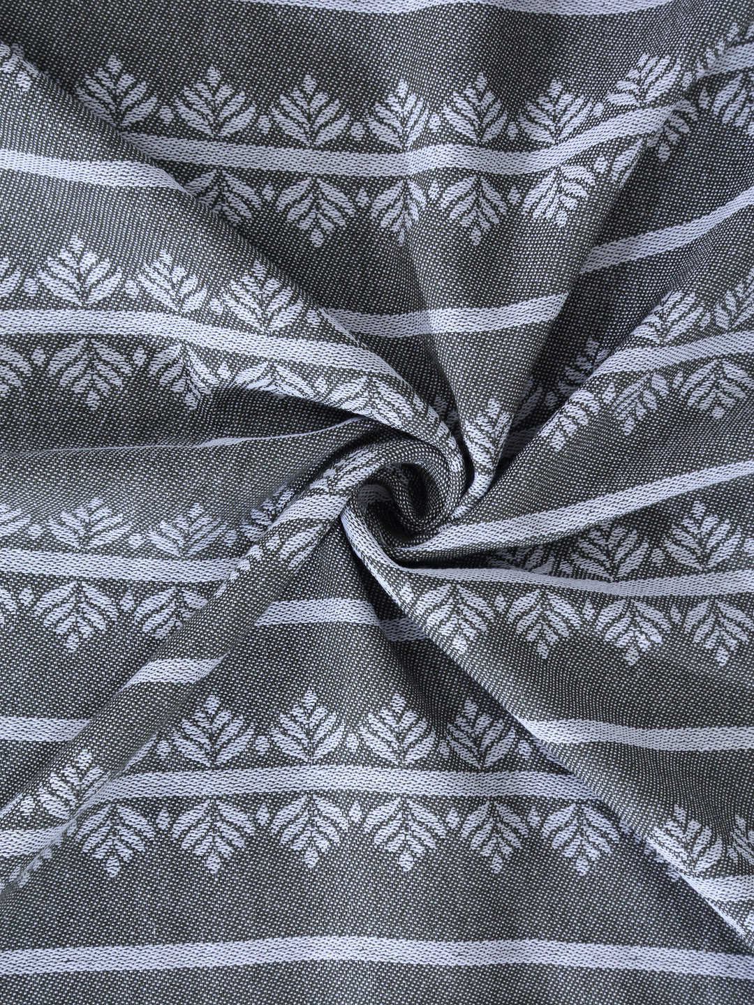 Arrabi Grey Leaf Handwoven Cotton Super King Size Bedsheet with 2 Pillow Covers (270 X 270 cm)
