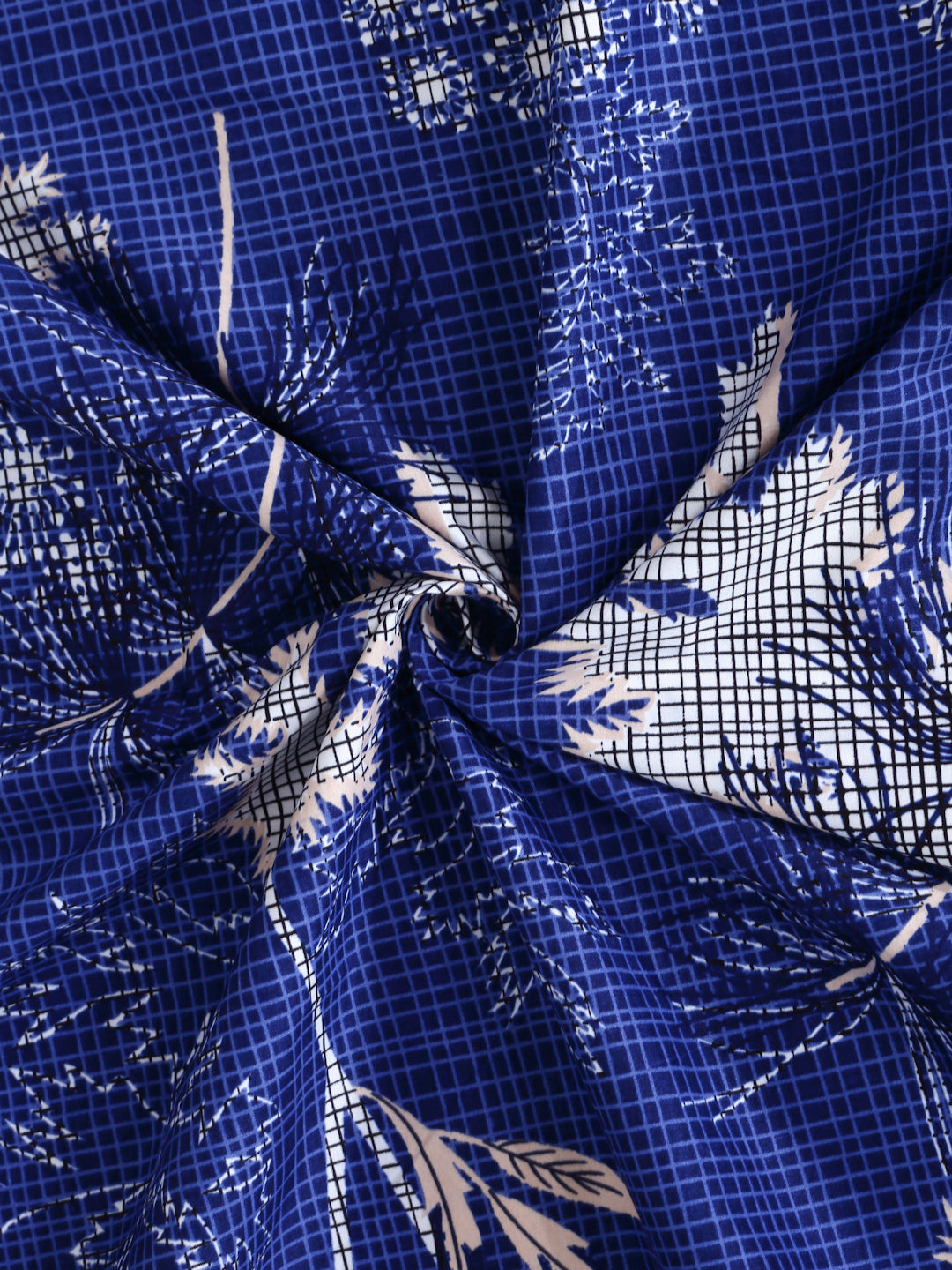 Arrabi Blue Leaf TC Cotton Blend King Size Bedsheet with 2 Pillow Covers (250 X 215 cm)