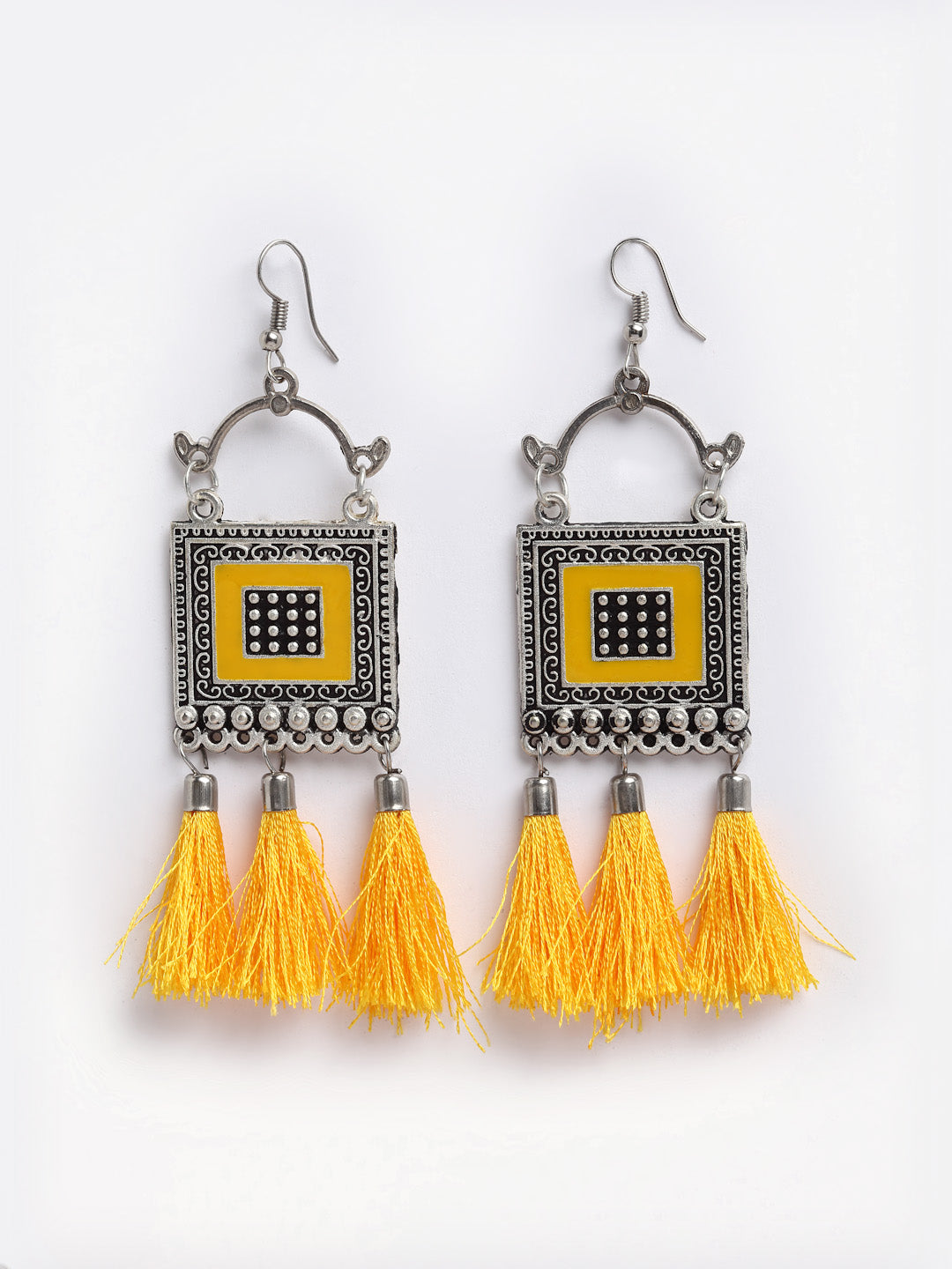 Arrabi Yellow Tasselled Jewellery Set with 2 Earrings (40 cm)