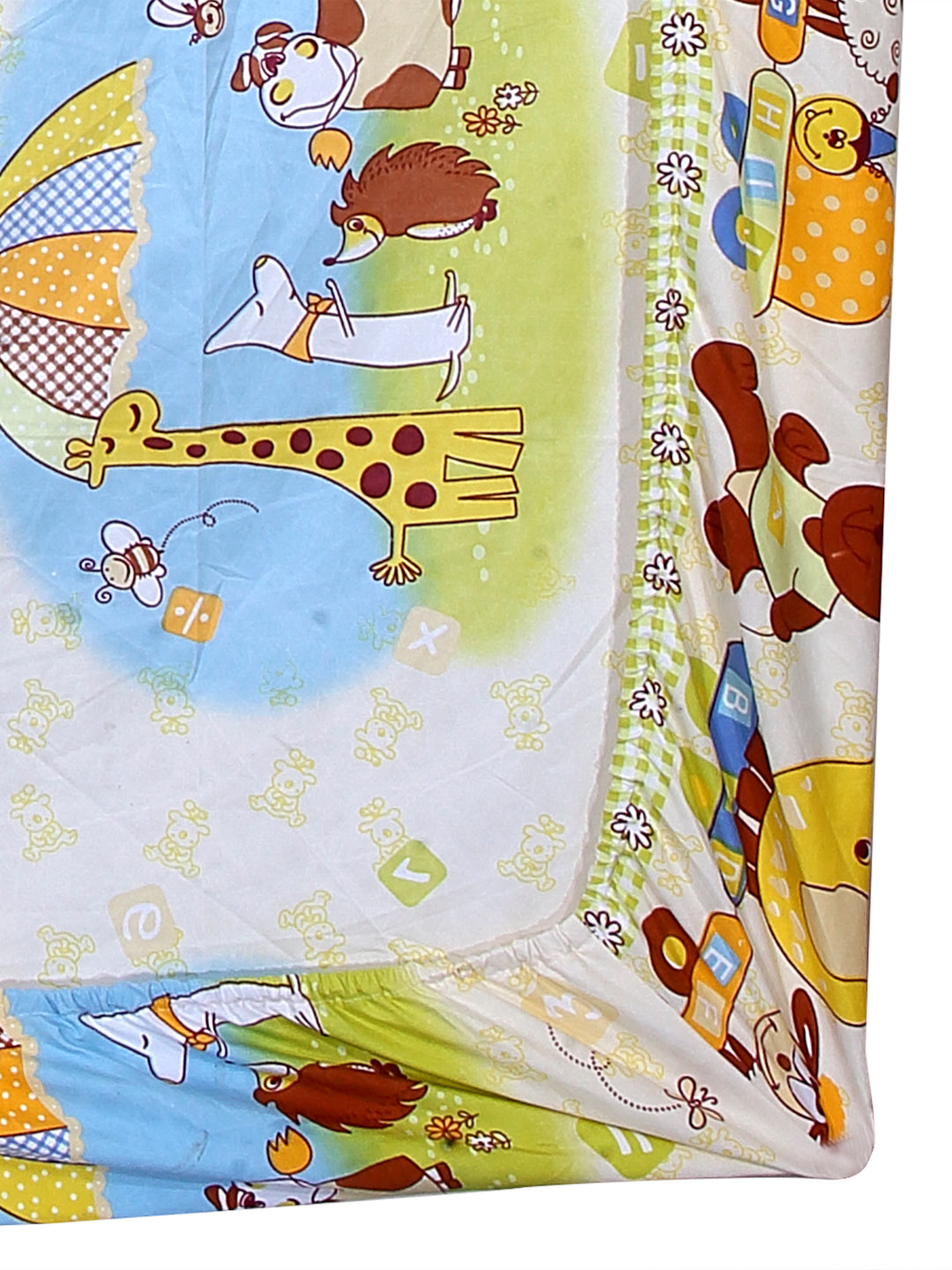 Arrabi Multi Animal TC Cotton Blend Double Size Fitted Bedsheet with 2 Pillow Covers (250 X 220 cm)