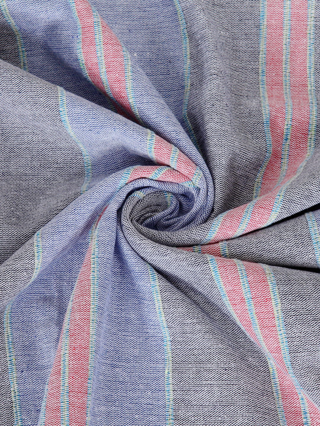 Arrabi Blue & Pink Striped Handwoven Cotton Double King Size Bedsheet with 2 Pillow Covers (260 x 260 cm)