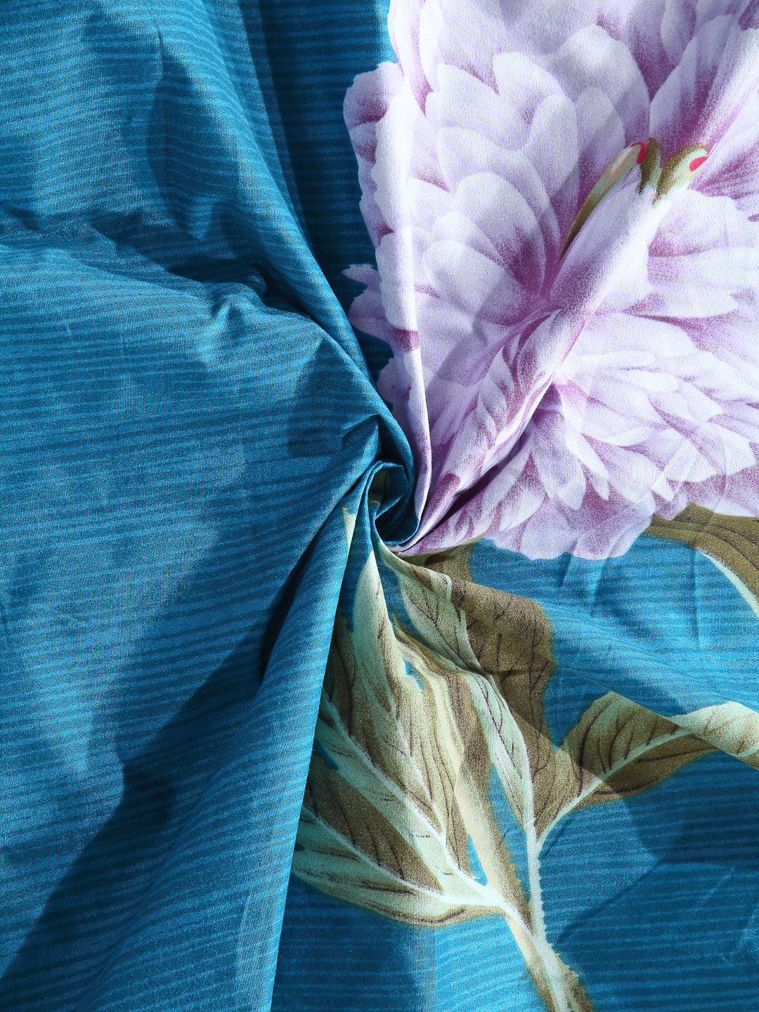 Arrabi Teal Floral TC Cotton Blend Double Size Bedsheet with 2 Pillow Covers