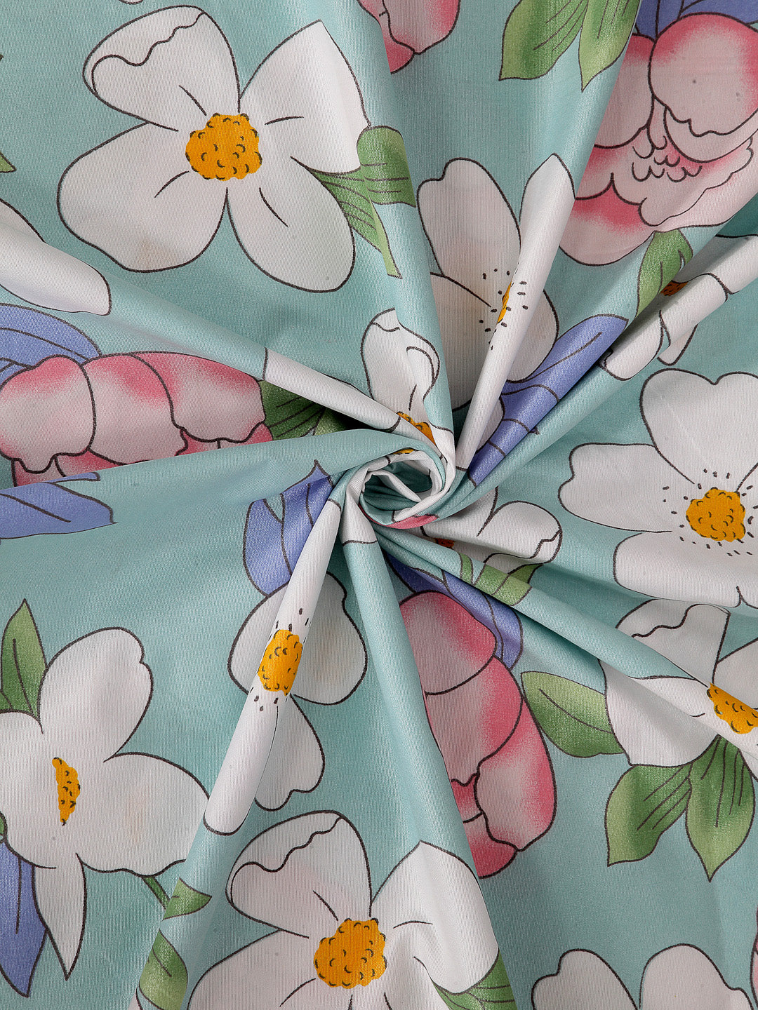 Arrabi Blue Floral TC Cotton Blend King Size Bedsheet with 2 Pillow Covers (250 X 215 cm)