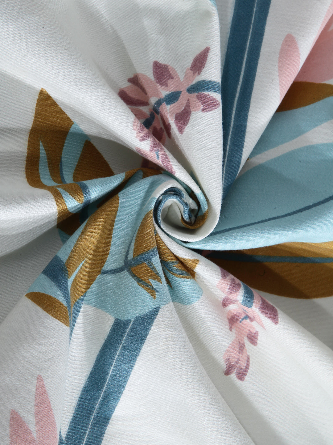 Arrabi Multi Leaf TC Cotton Blend Single Size Fitted Bedsheet with 1 Pillow Cover (220 X 150 cm)