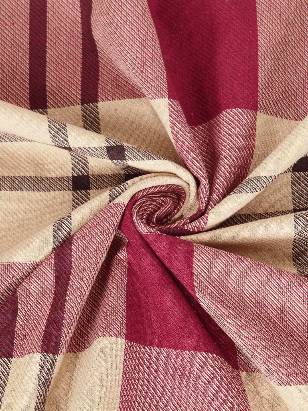 Arrabi Red & Cream Check Handwoven Cotton Double King Size Bedsheet with 2 Pillow Covers (270 x 270 cm)