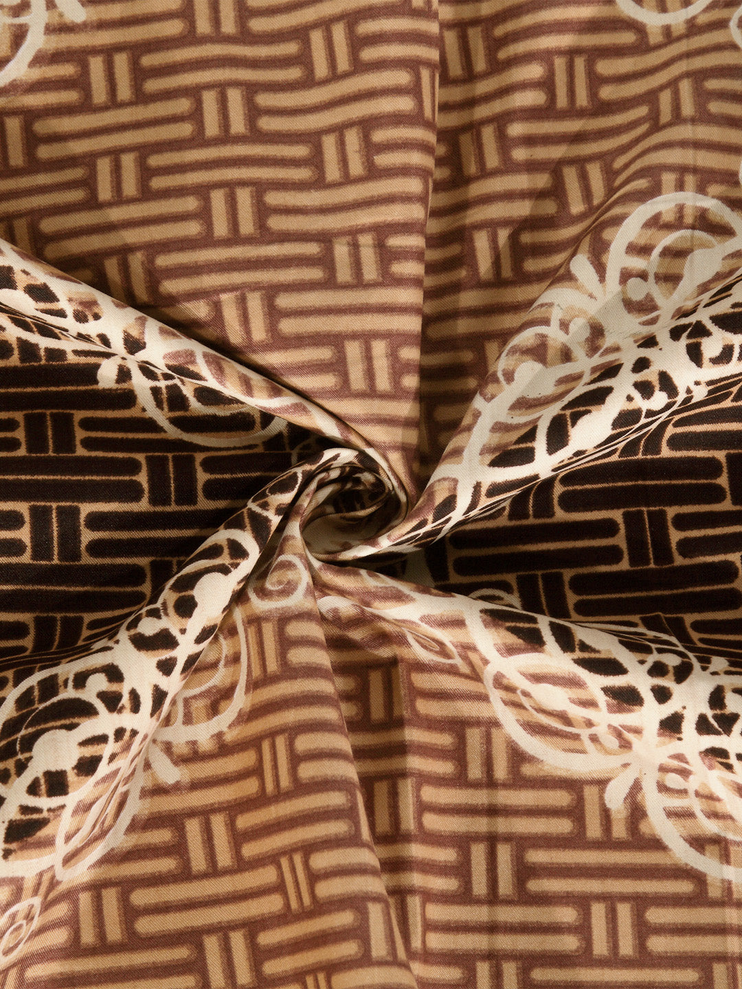 Arrabi Brown Abstract TC Cotton Blend Single Size Fitted Bedsheet with 1 Pillow Cover (220 X 150 cm)
