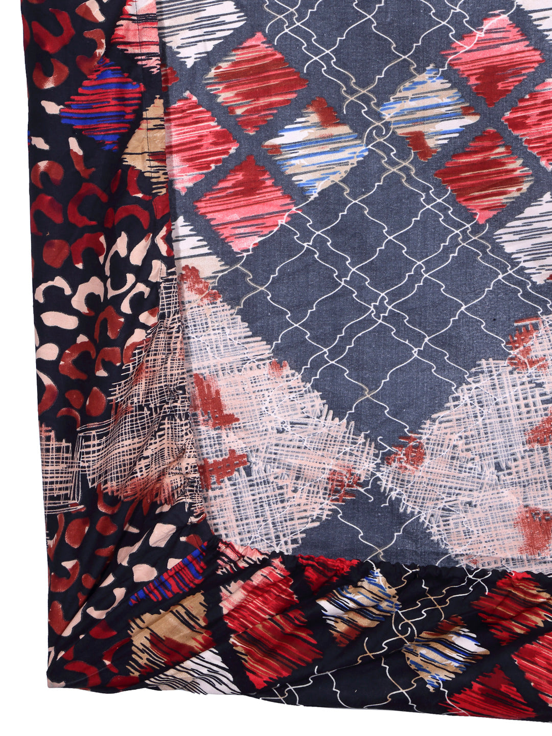 Arrabi Multi Abstract TC Cotton Blend Double Size Fitted Bedsheet with 2 Pillow Covers (250 X 220 cm)