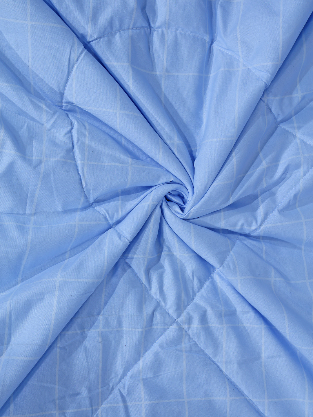 Arrabi Blue Check TC Cotton Blend Double Size Comforter Bedding Set with 2 Pillow Cover