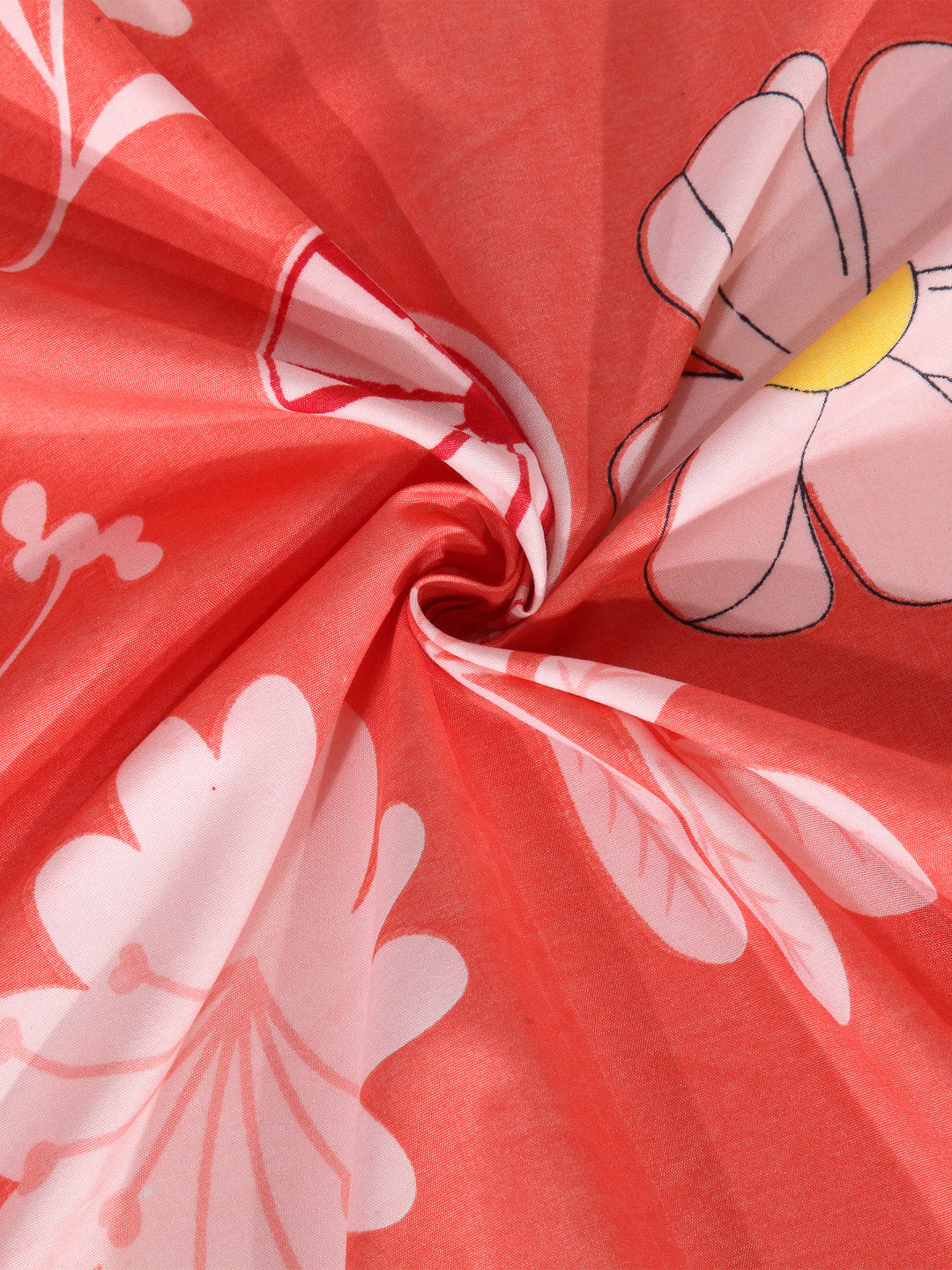 Arrabi Orange Floral TC Cotton Blend Double Size Fitted Bedsheet with 2 Pillow Cover ( 250 x 225 cm)