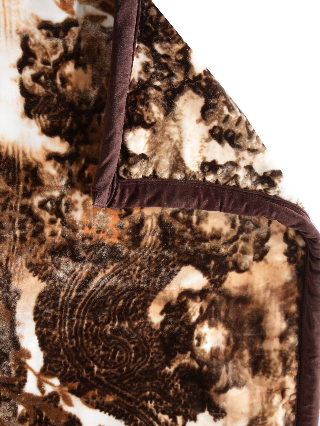 Arrabi Brown Floral Wool Blend 1100 GSM Full Size Double Bed Blanket (230 X 220 cm)