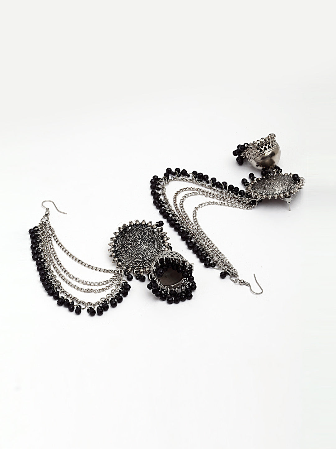 Arrabi Metallic Oxidised Kundan Studded Maang Tika & Earrings Set (17 cm)