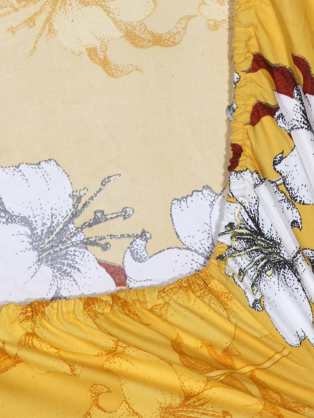 Arrabi Yellow Floral TC Cotton Blend Single Size Fitted Bedsheet with 1 Pillow Cover (220 X 150 cm)