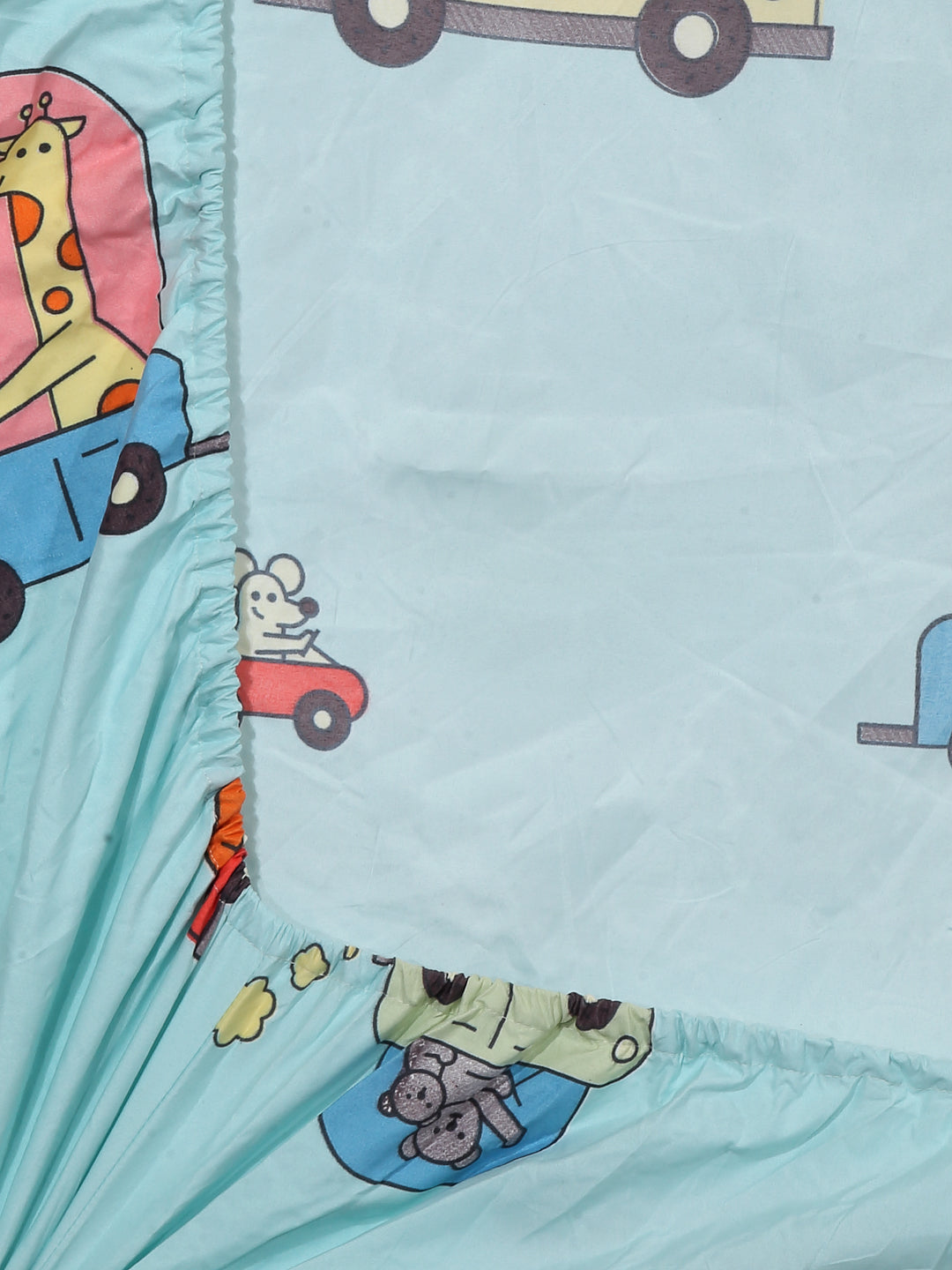 Arrabi Blue Cartoon TC Cotton Blend Single Size Fitted Bedsheet with 1 Pillow Cover (220 X 150 cm)