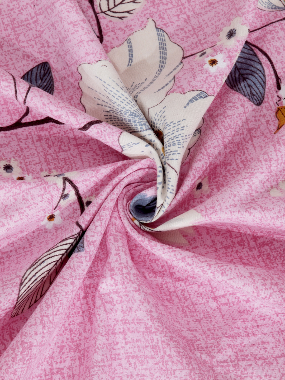 Arrabi Pink Floral TC Cotton Blend Double Size Fitted Bedsheet with 2 Pillow Cover ( 250 x 225 cm)