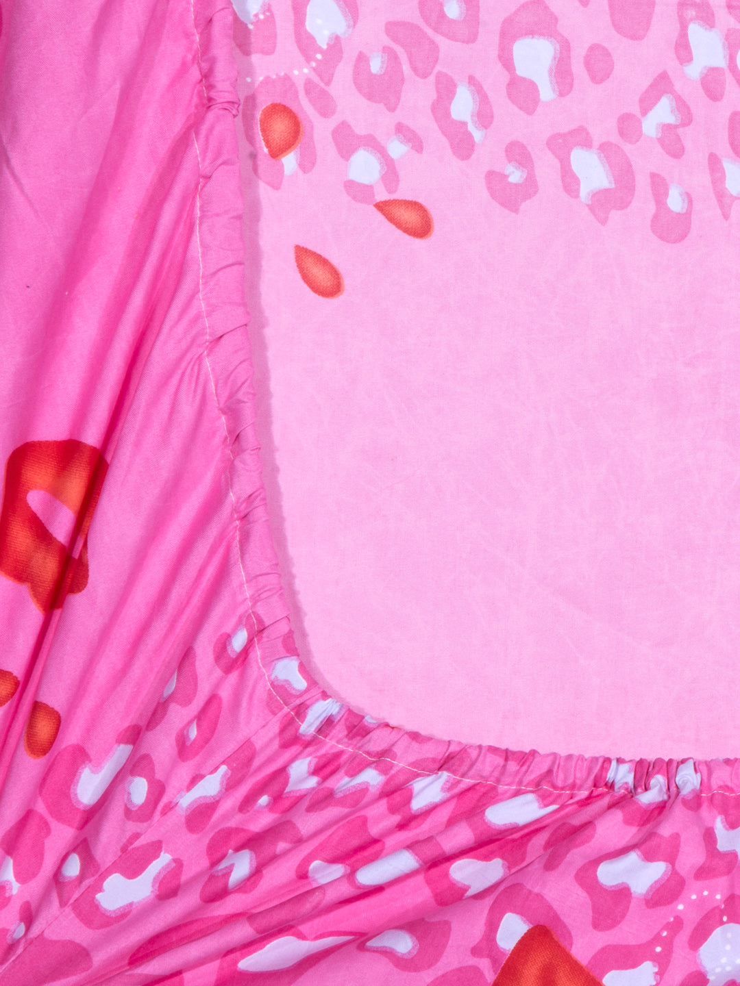 Arrabi Pink Graphic TC Cotton Blend Single Size Fitted Bedsheet with 1 Pillow Cover (220 X 150 cm)