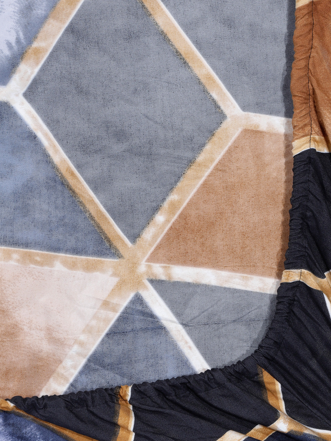 Arrabi Brown Geometric TC Cotton Blend Single Size Fitted Bedsheet with 1 Pillow Cover (220 X 150 cm)