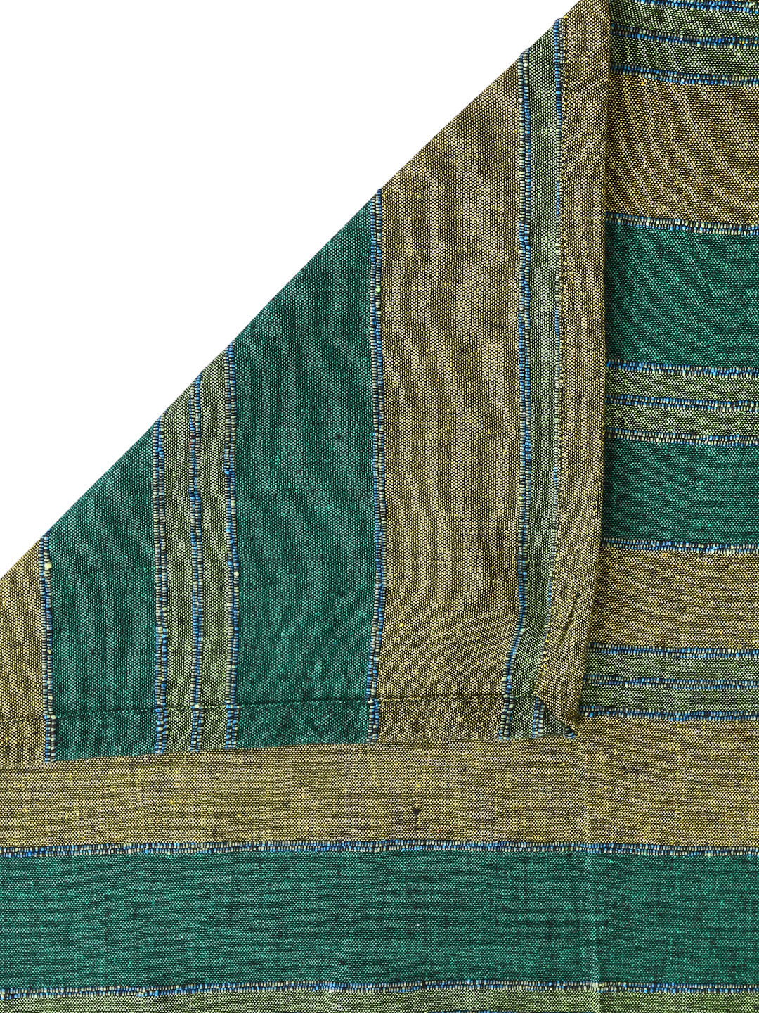 Arrabi Green Striped Handwoven Cotton Double King Size Bedsheet with 2 Pillow Covers (260 x 260 cm)