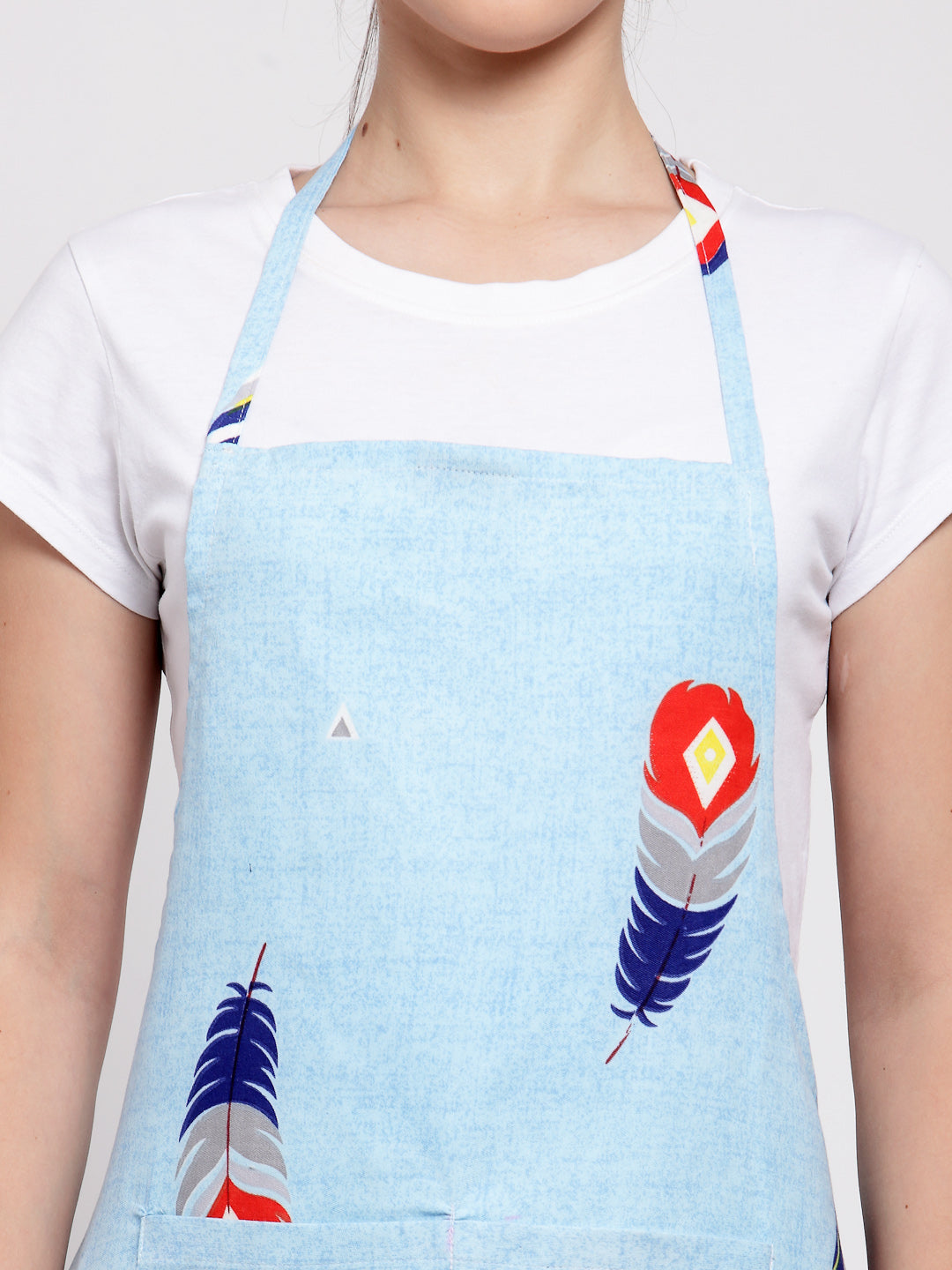 Arrabi Blue Leaf Cotton Blend Apron With 2 Patch Pocket (85 x 70 cm)