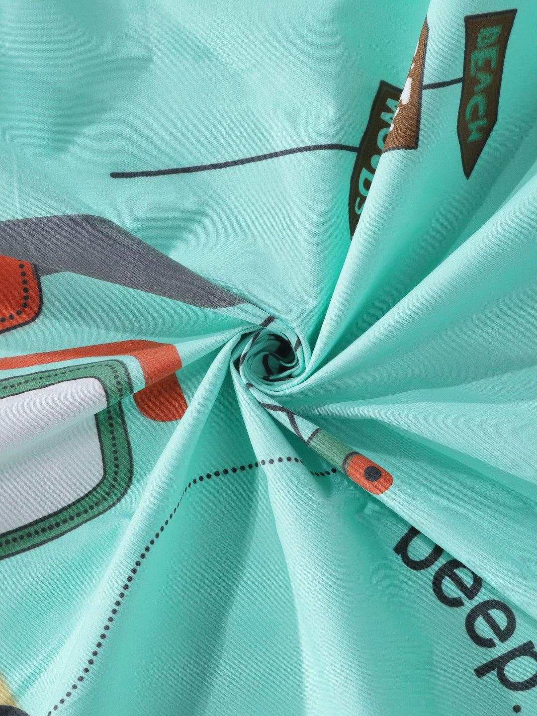 Arrabi Green Cartoon TC Cotton Blend Single Size Fitted Bedsheet with 1 Pillow Cover (220 x 150cm)