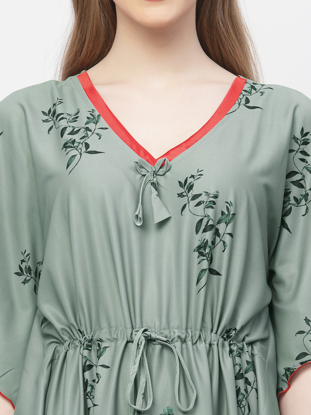 Arrabi Women Olive Floral Kaftan Dress