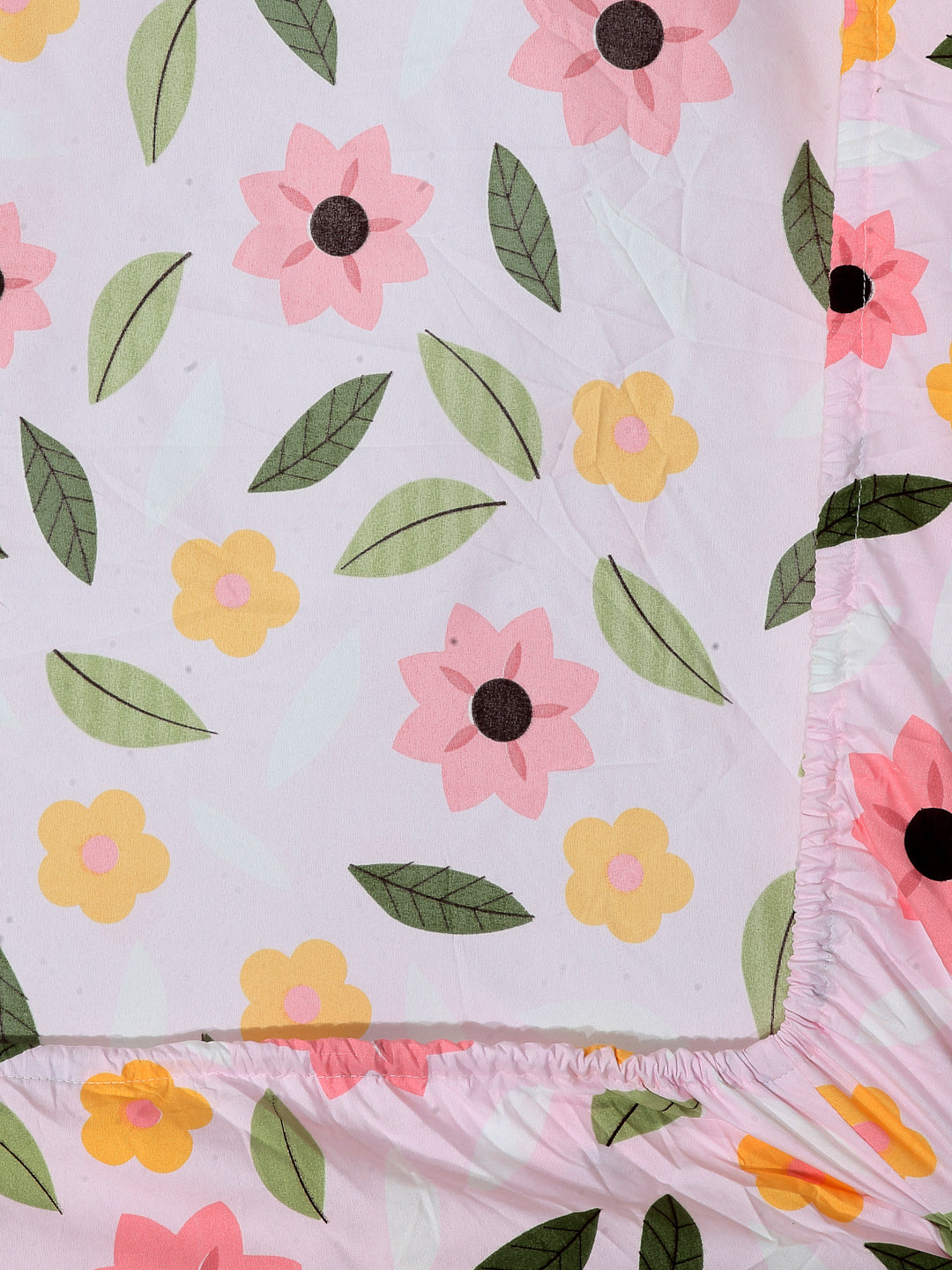 Arrabi Pink Floral TC Cotton Blend King Size Fitted Bedsheet with 2 Pillow Covers (250 X 215 Cm )