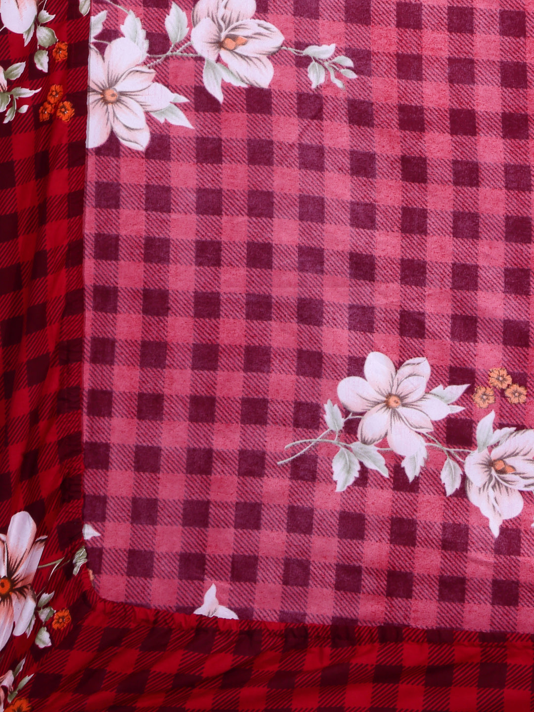 Arrabi Red Floral TC Cotton Blend Single Size Fitted Bedsheet with 1 Pillow Cover (220 X 150 cm)