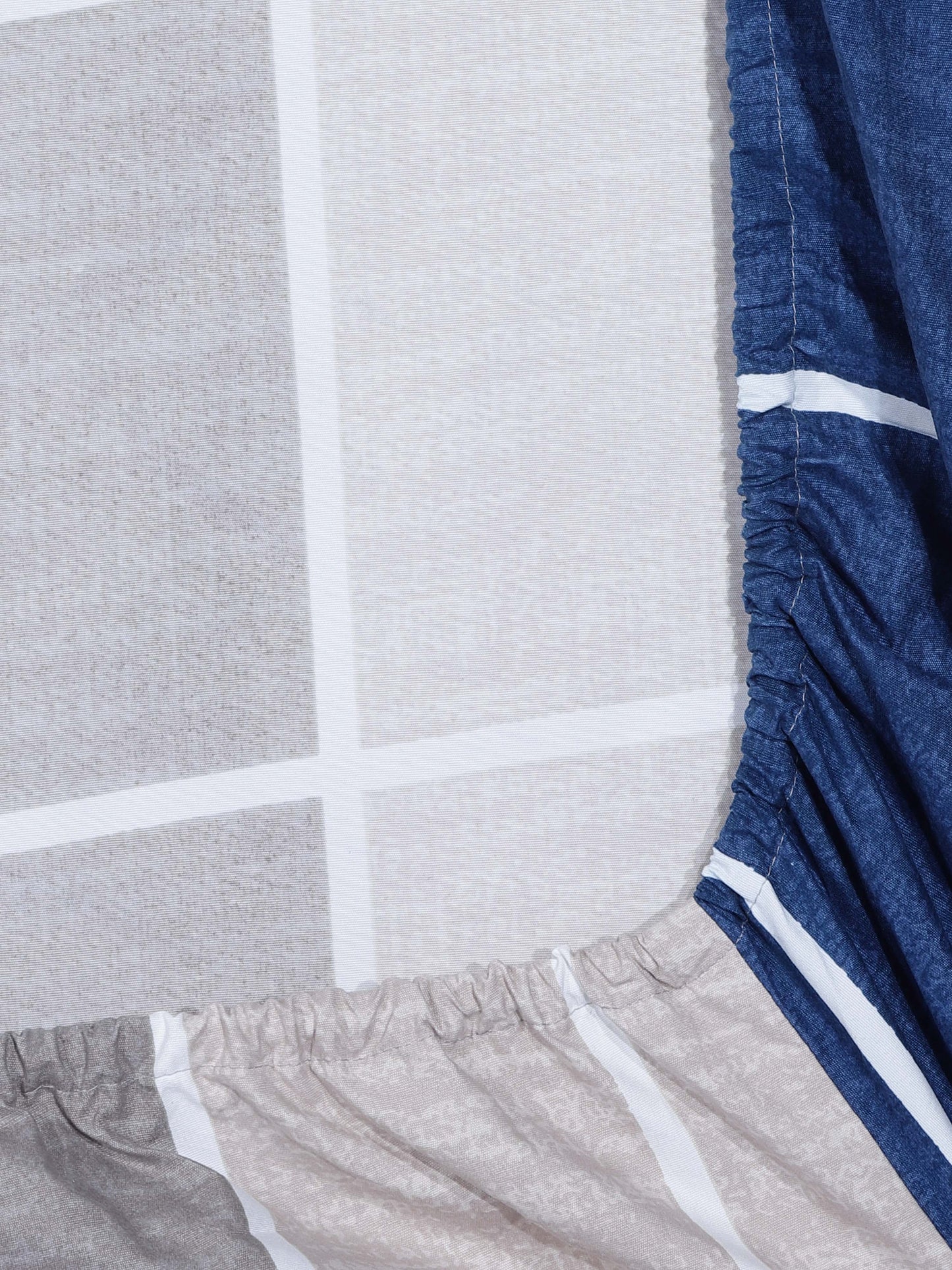 Arrabi Blue Checks TC Cotton Blend Single Size Fitted Bedsheet with 1 Pillow Cover (220 X 150 cm)